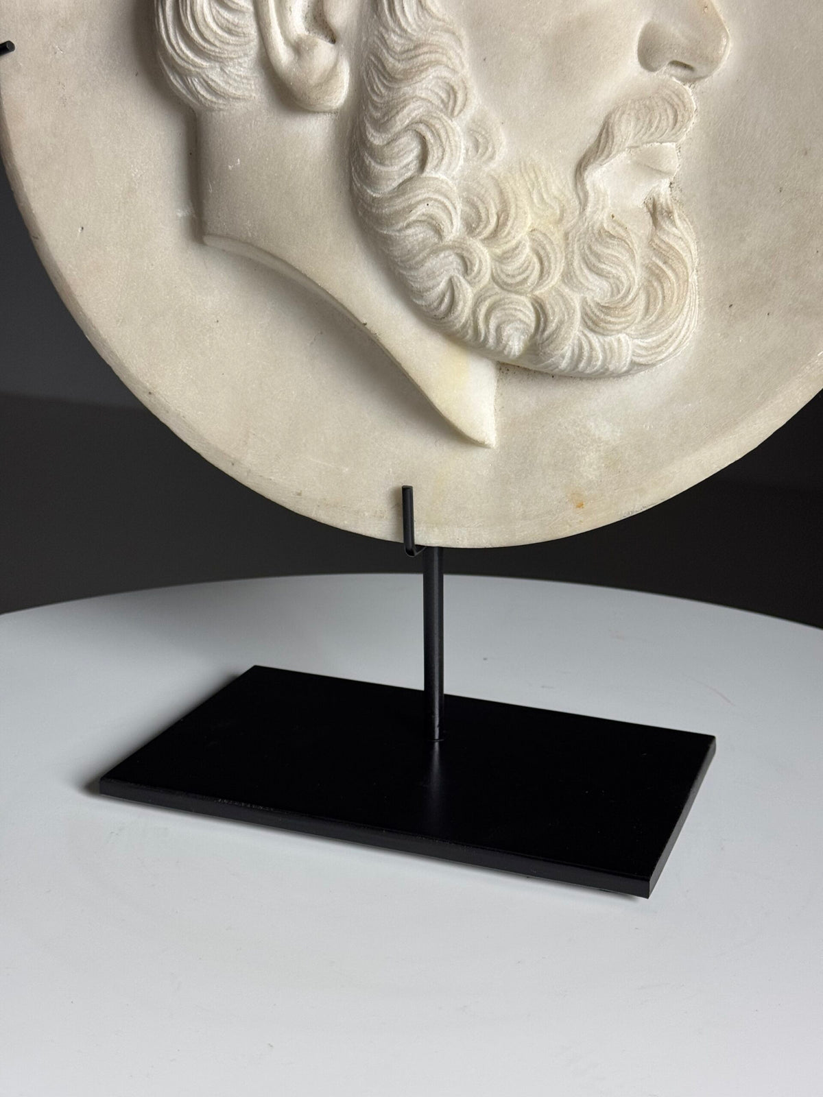19th Century White Carrara Marble Portrait Medallion on Stand, photo 10