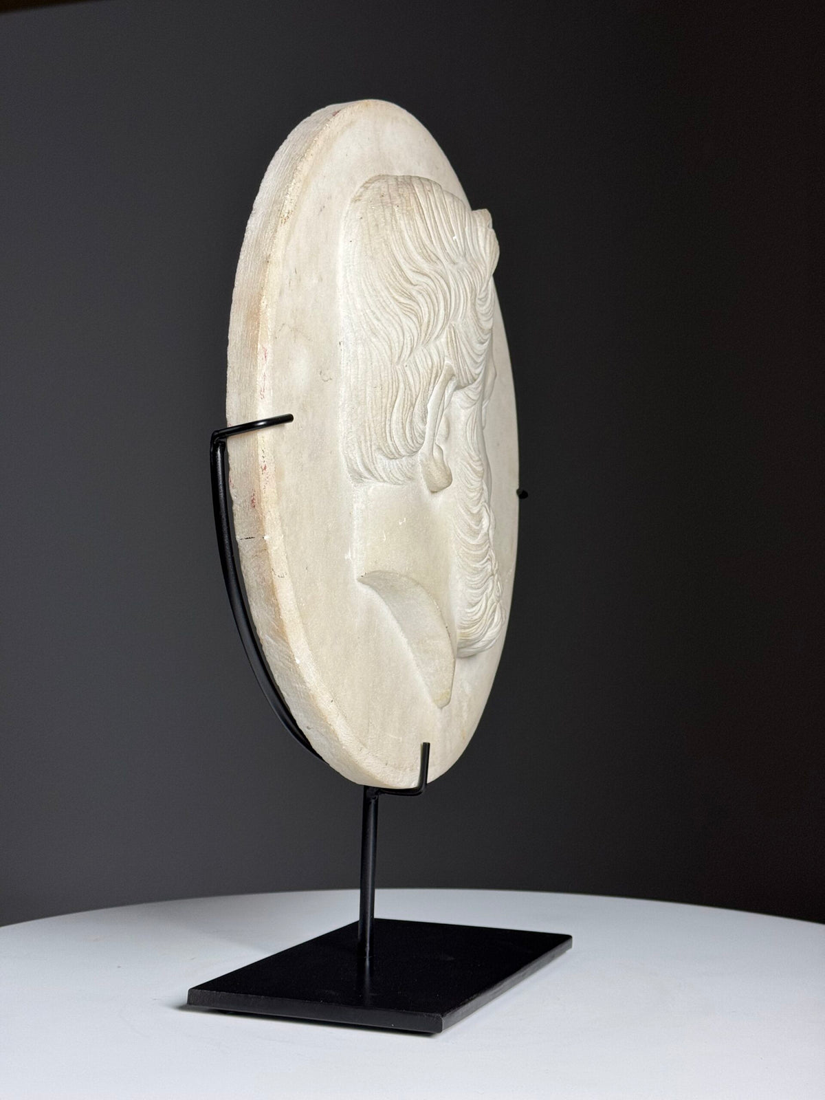 19th Century White Carrara Marble Portrait Medallion on Stand, photo 19