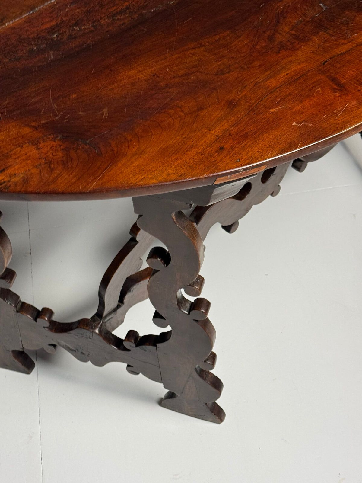 Pair of Italian Walnut Demi Lune Console Tables, 18th Century, photo 18