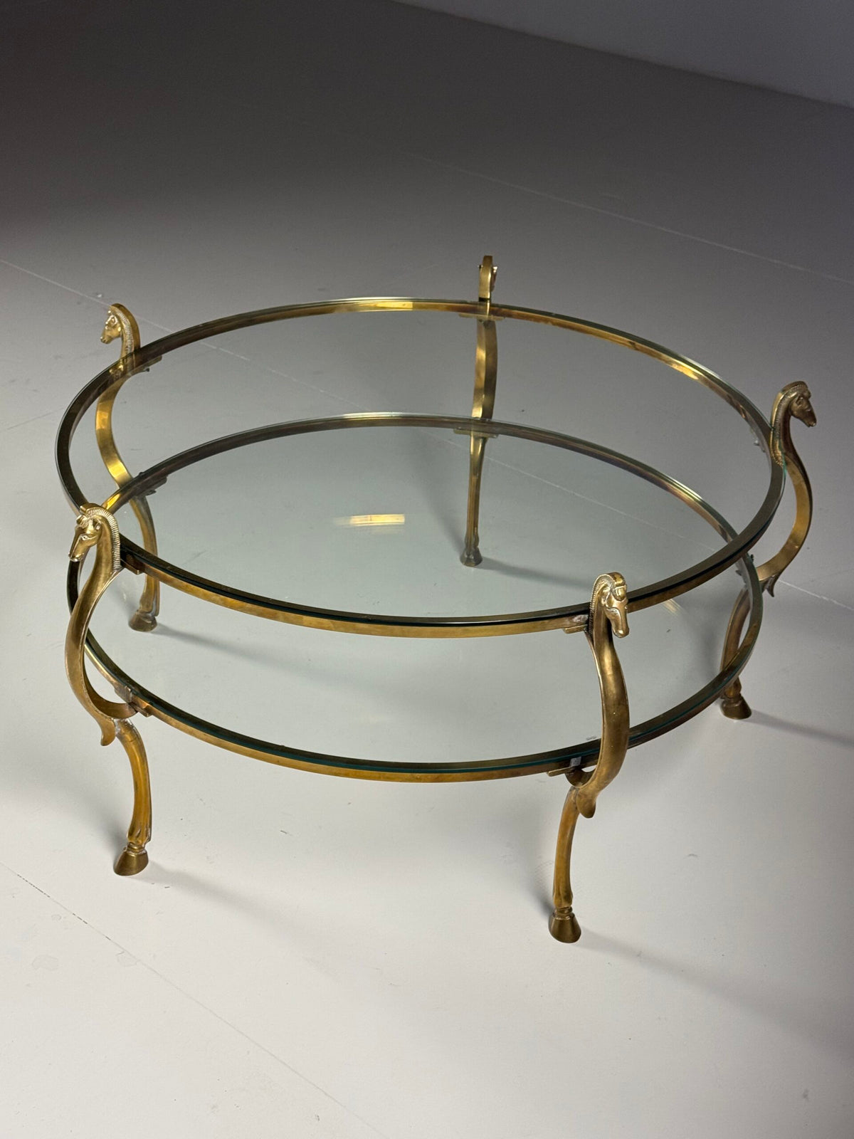 Vintage Brass Seahorse Coffee Table with Two Glass Tops, photo 3