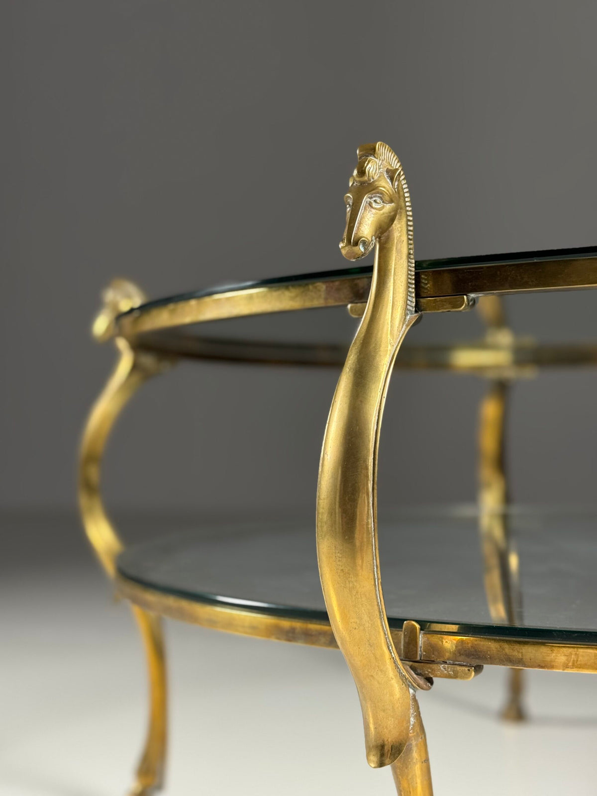 Vintage Brass Seahorse Coffee Table with Two Glass Tops, photo 9