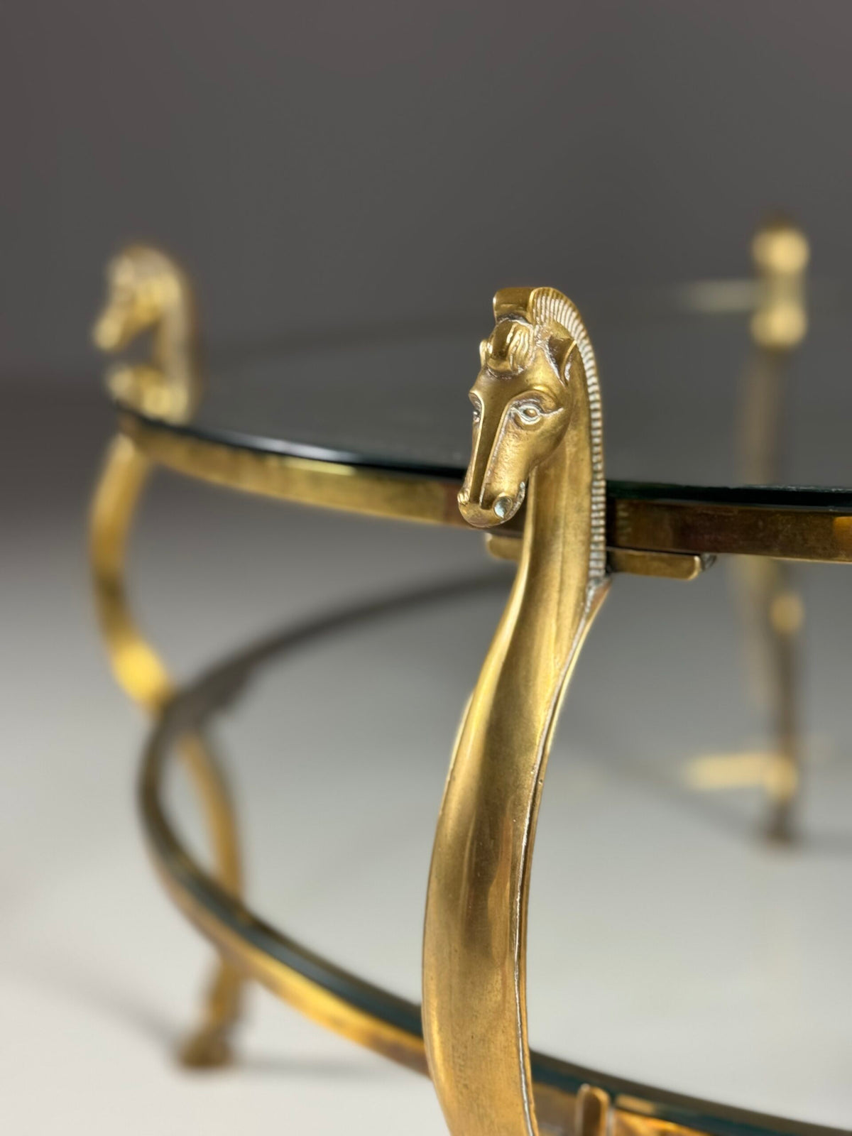 Vintage Brass Seahorse Coffee Table with Two Glass Tops, photo 11