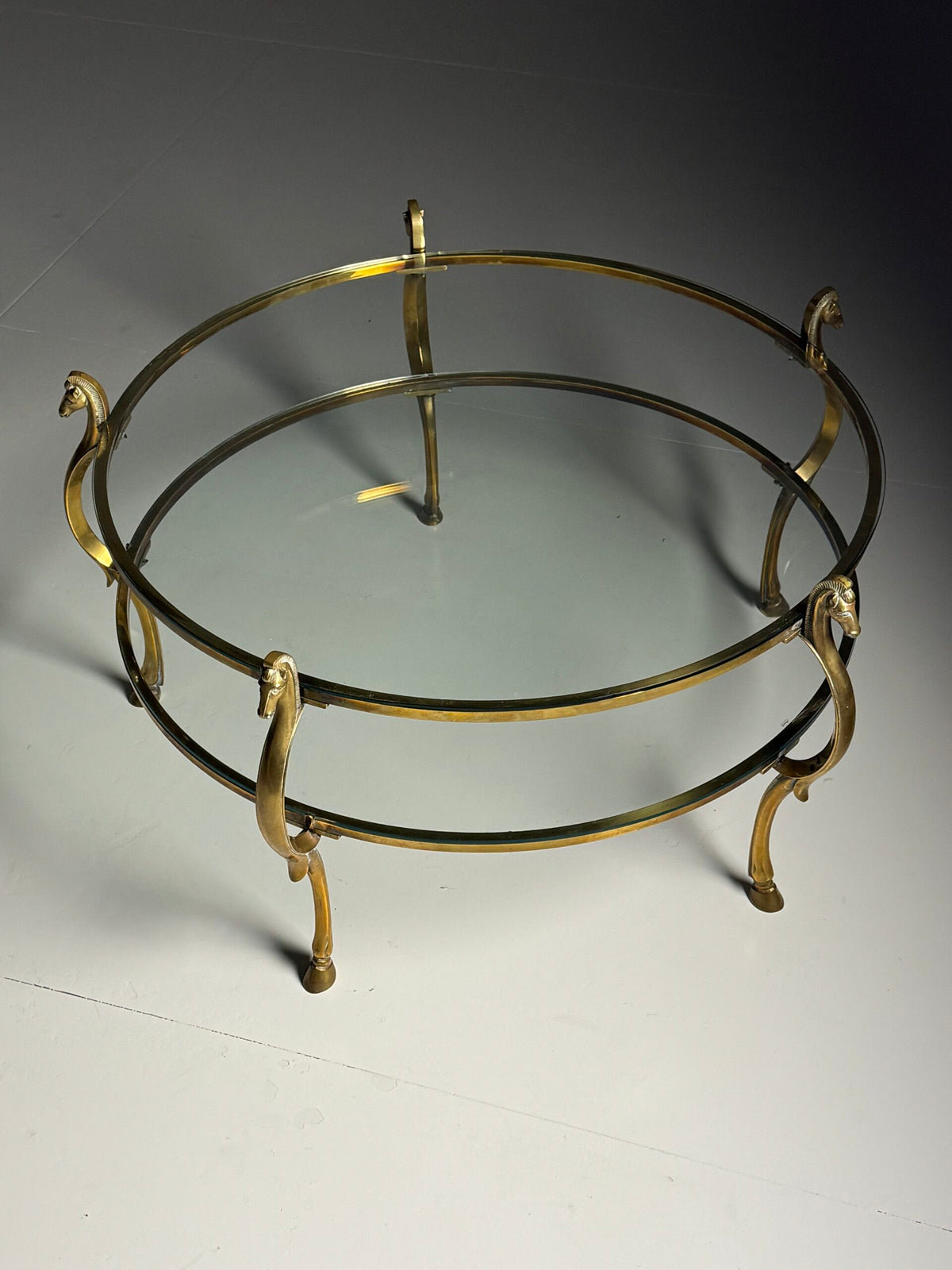 Vintage Brass Seahorse Coffee Table with Two Glass Tops, photo 16