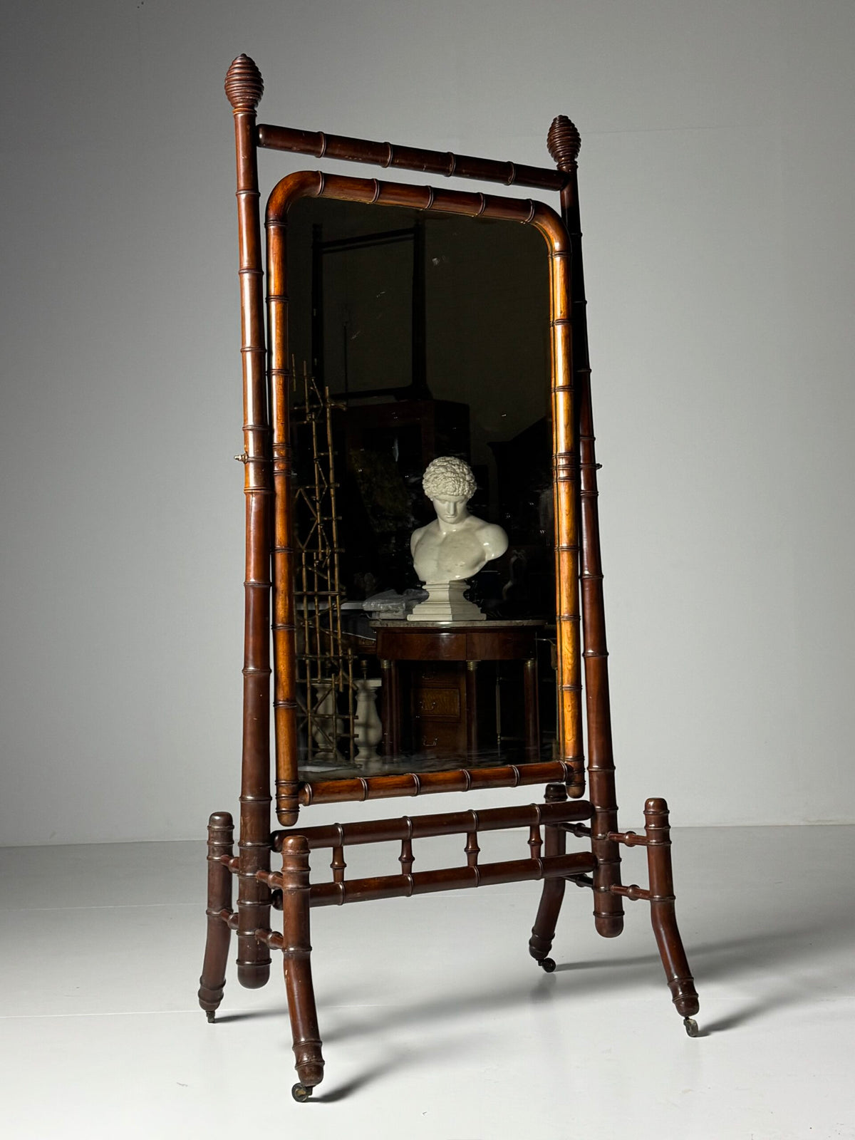 French Faux Bamboo Cheval Mirror, c. 1890 to 1900, photo 18