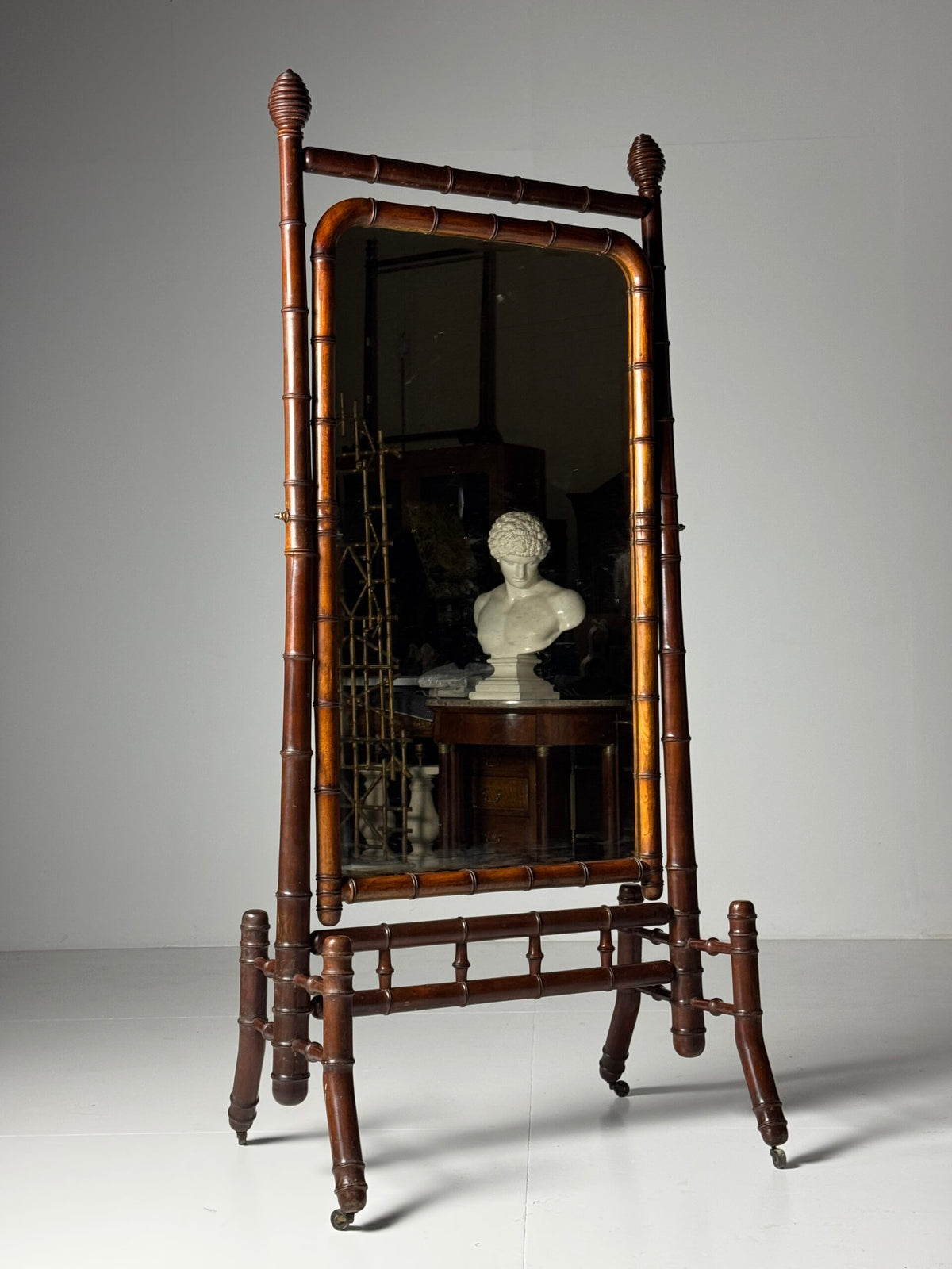 French Faux Bamboo Cheval Mirror, c. 1890 to 1900, photo 17