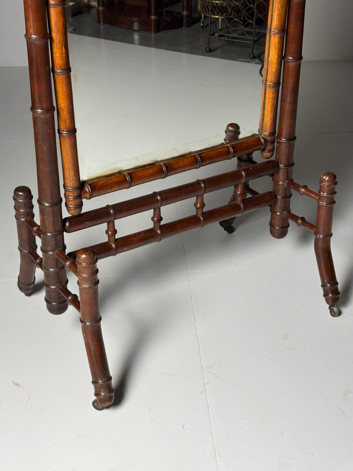 French Faux Bamboo Cheval Mirror, c. 1890 to 1900, photo 15