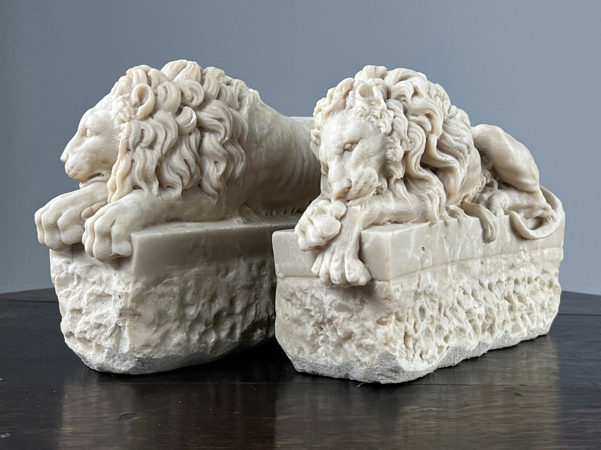 Pair of Marble Dust Canova Lions, Early 20th Century, photo 12
