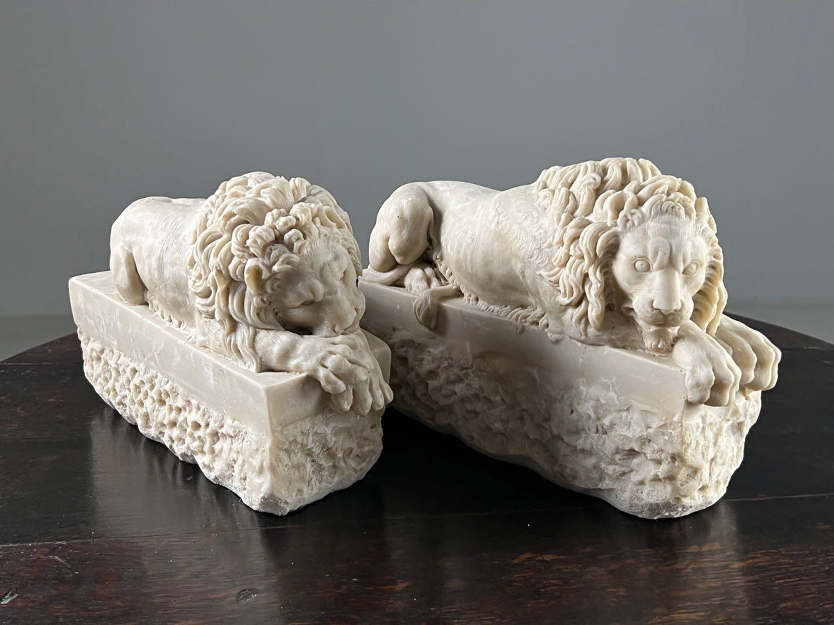 Pair of Marble Dust Canova Lions, Early 20th Century, photo 7
