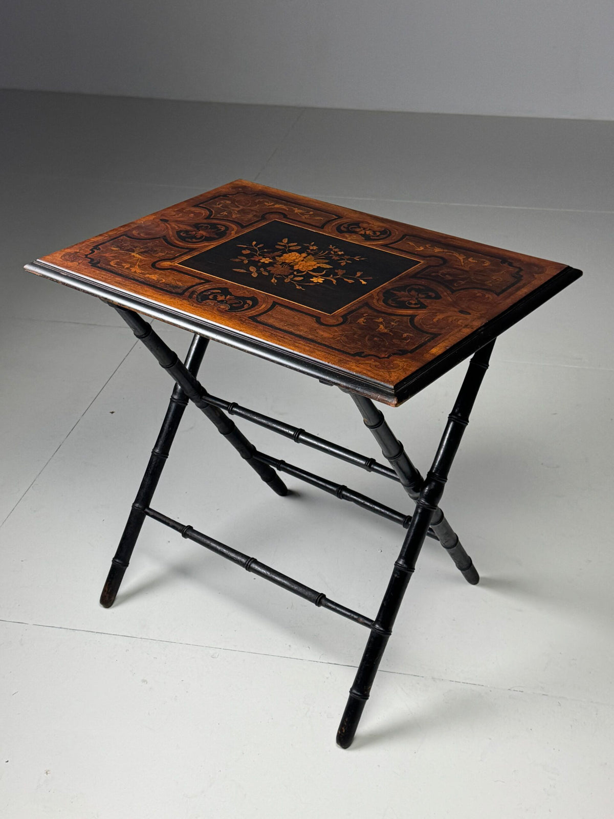 Napoleon III Tray Table with Inlaid Top and Faux Bamboo Frame, photo 16