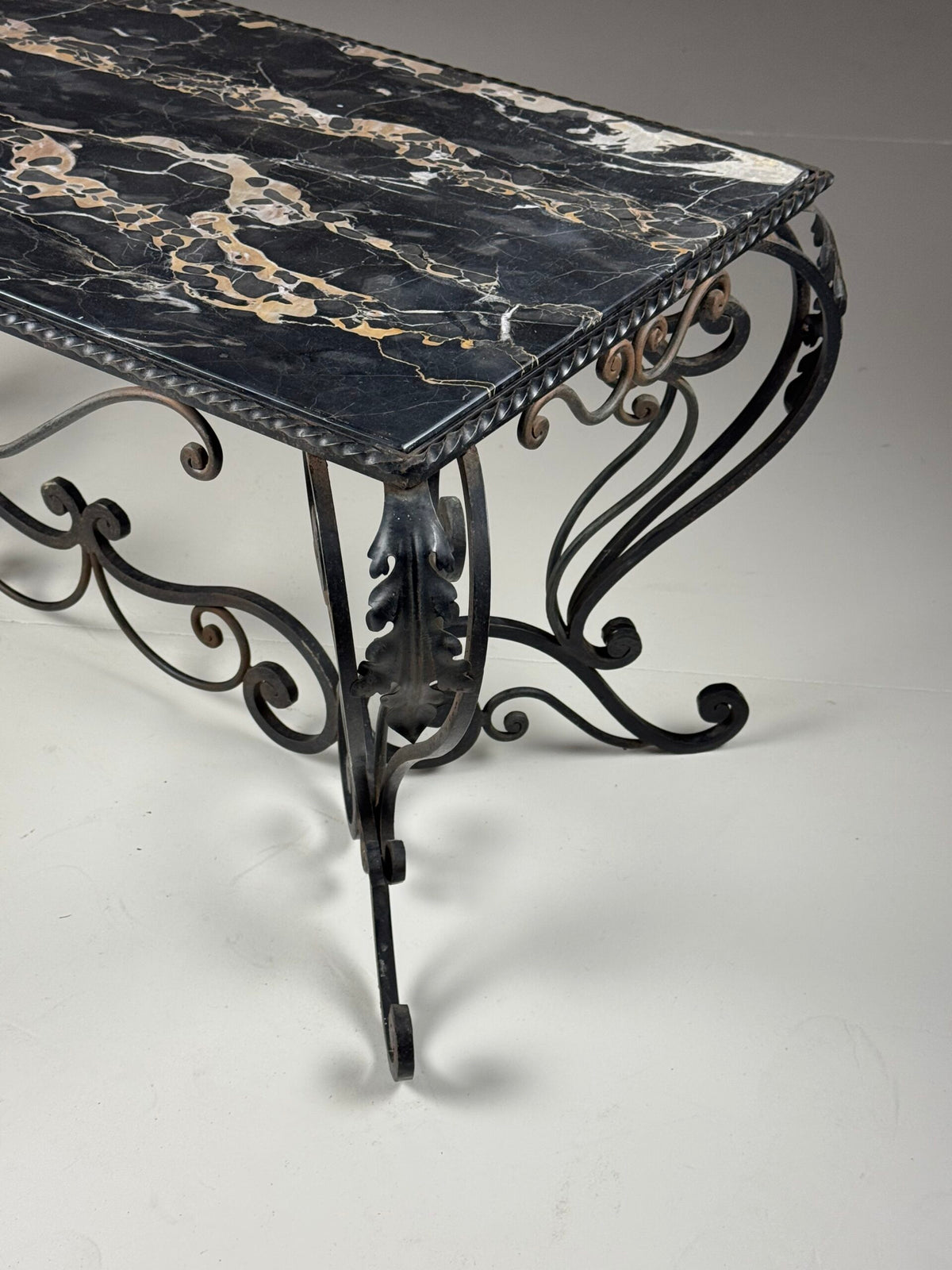 Mid 20th Century Wrought Iron Coffee Table with Black Marble Top, photo 11