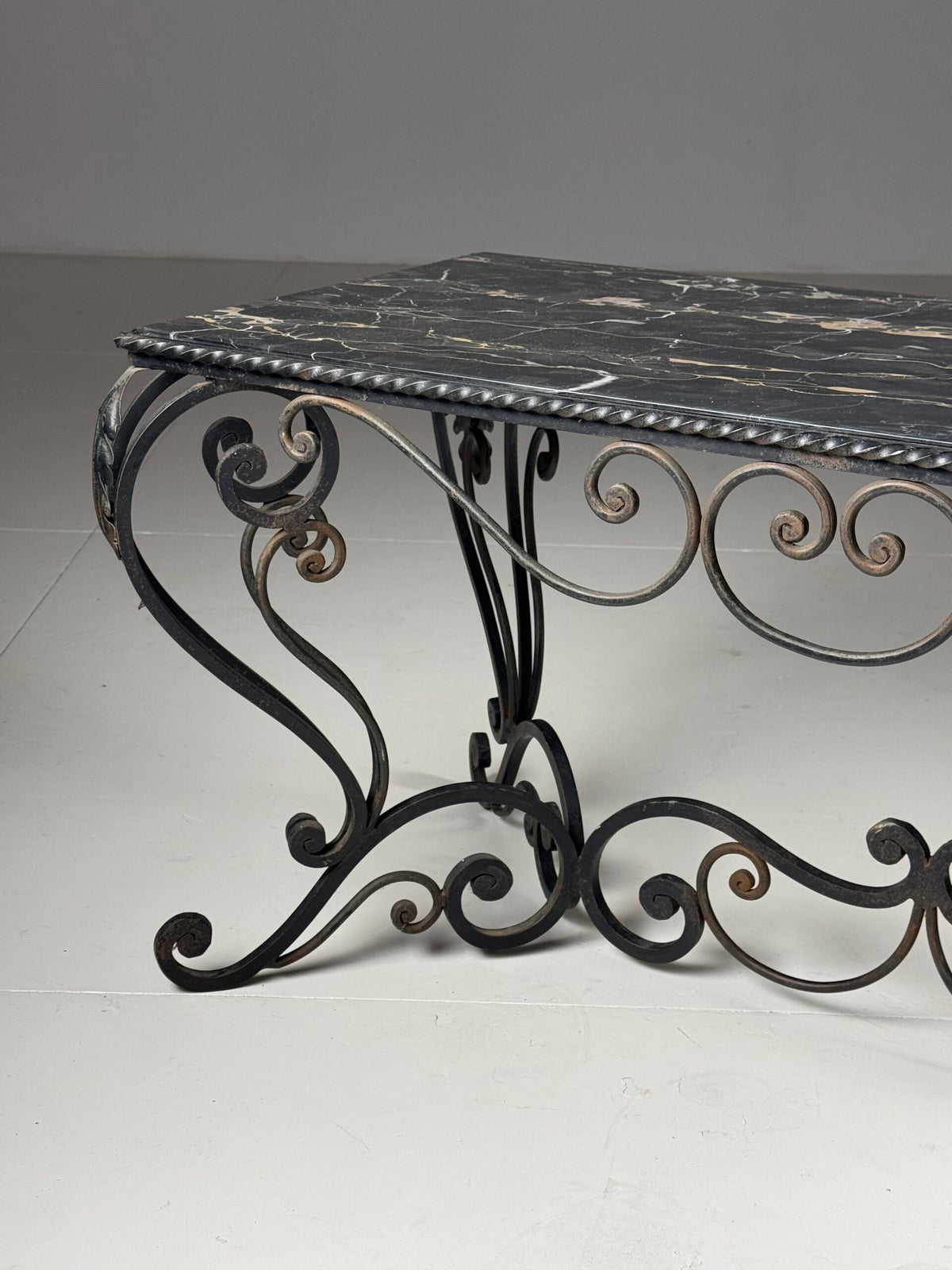 Mid 20th Century Wrought Iron Coffee Table with Black Marble Top, photo 16