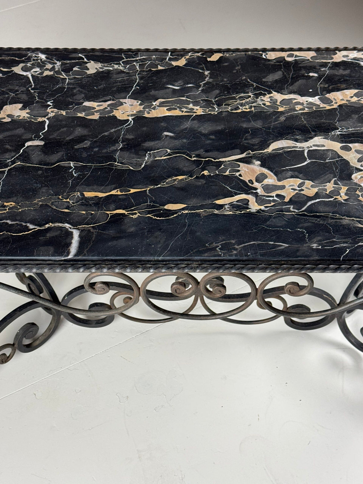 Mid 20th Century Wrought Iron Coffee Table with Black Marble Top, photo 17