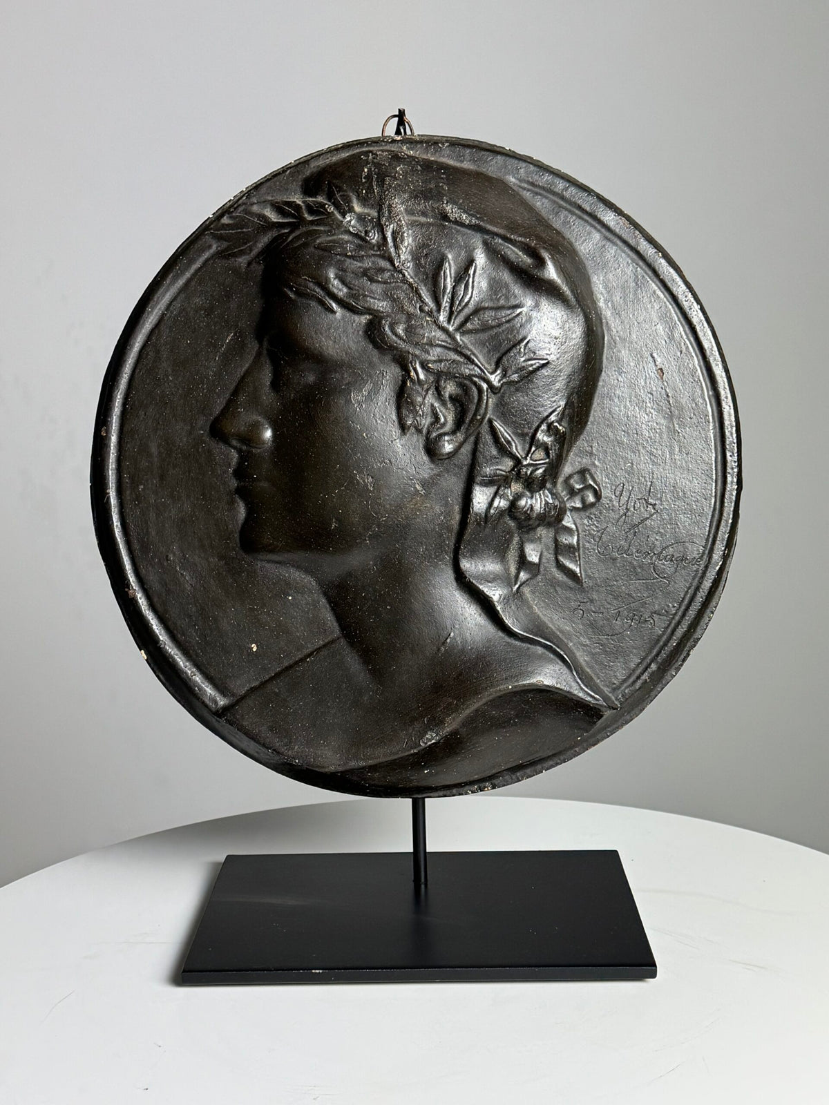 Signed French Plaster Plaque on Stand, 1915, photo 4