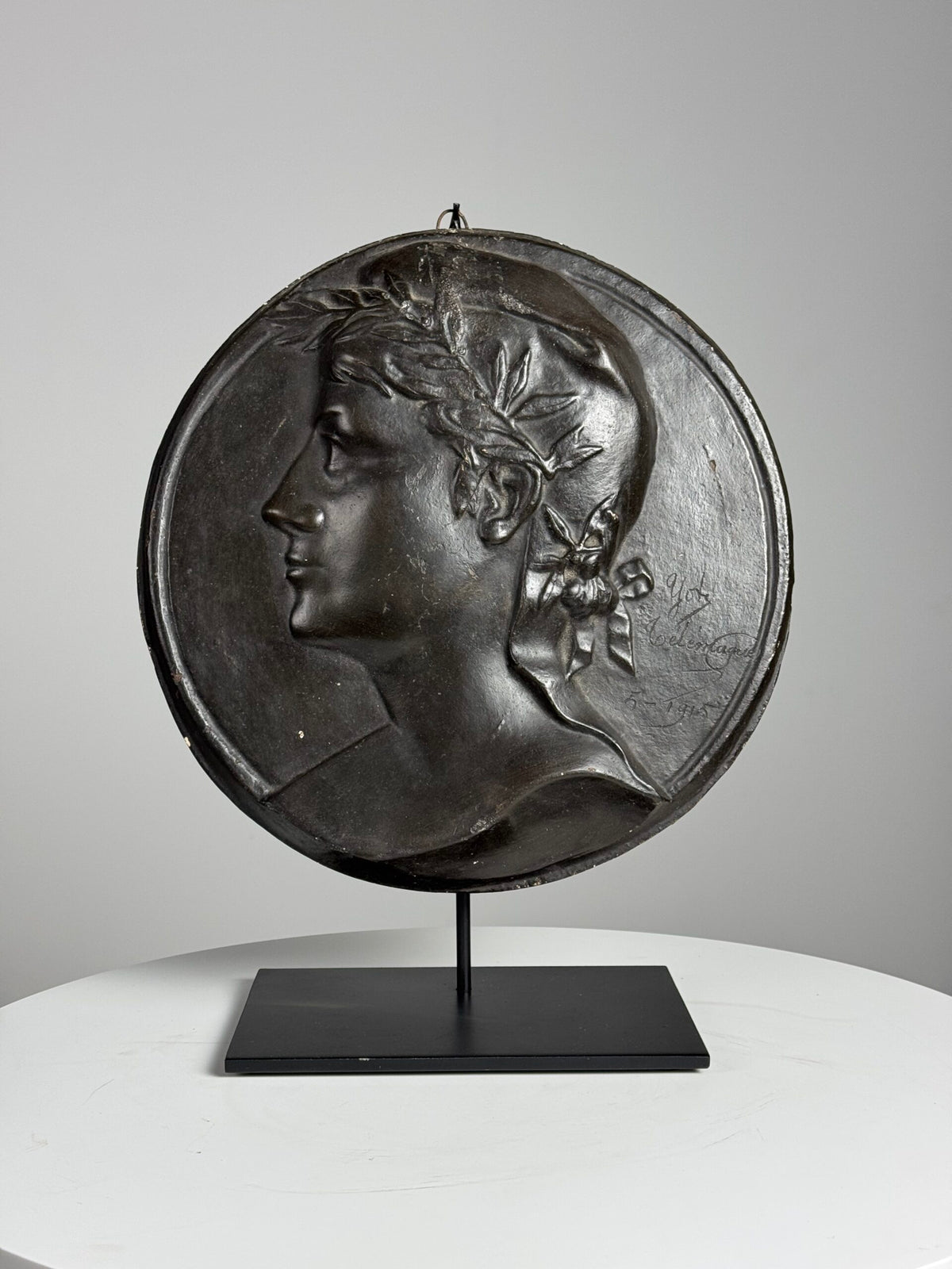 Signed French Plaster Plaque on Stand, 1915, photo 6