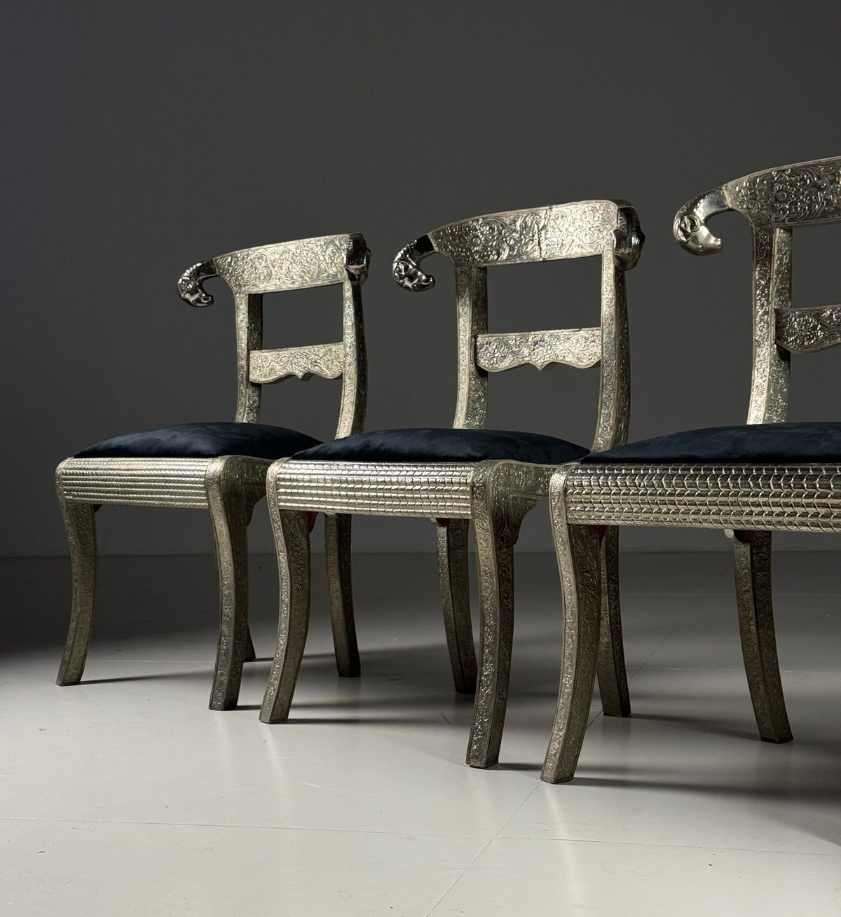 Set of Four Anglo-Indian Dowry Chairs with Tin Cladding, photo 22