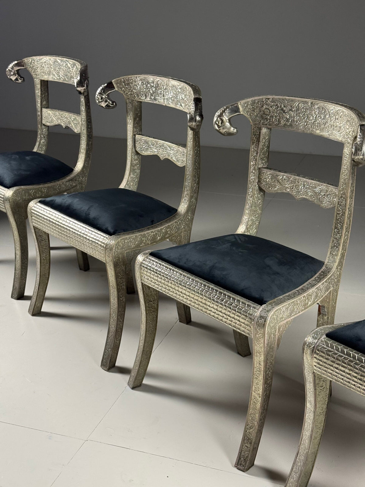 Set of Four Anglo-Indian Dowry Chairs with Tin Cladding, photo 23