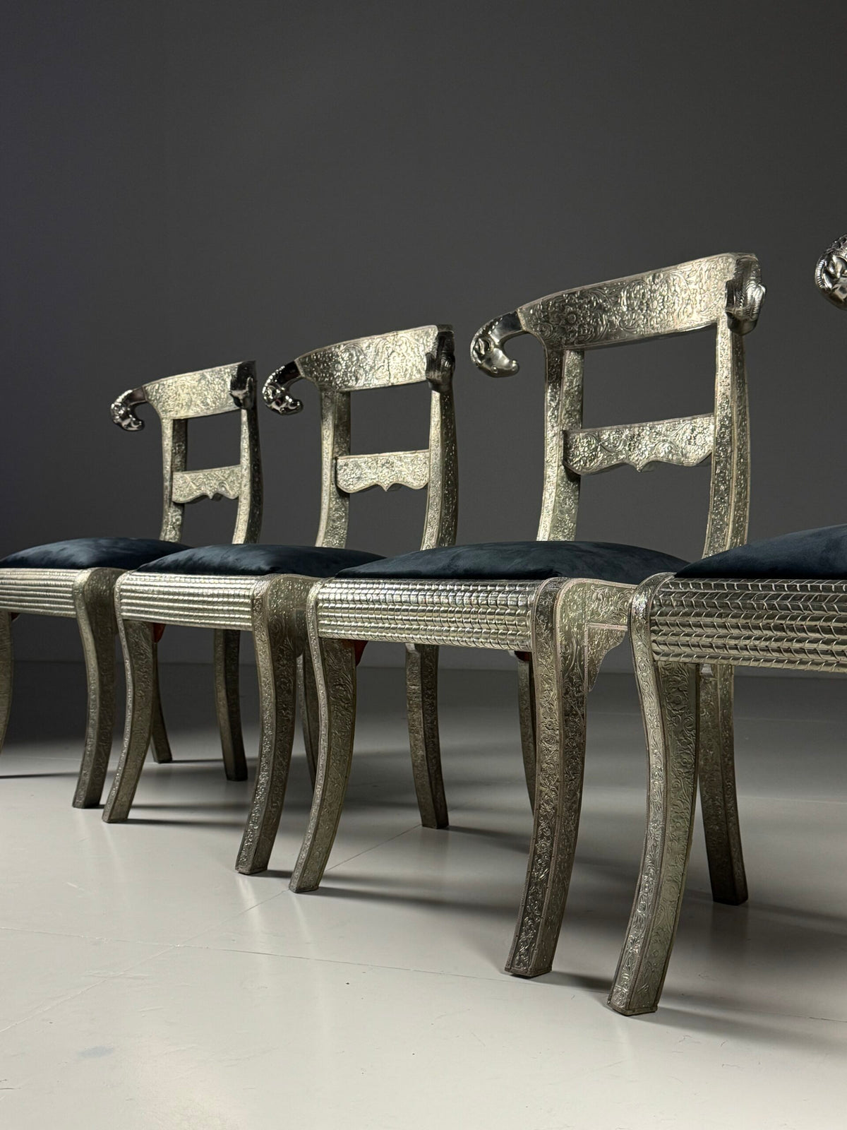 Set of Four Anglo-Indian Dowry Chairs with Tin Cladding, photo 25