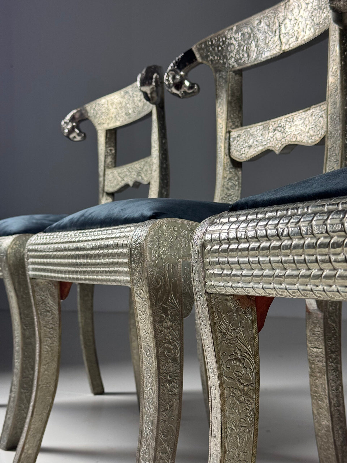 Set of Four Anglo-Indian Dowry Chairs with Tin Cladding, photo 28