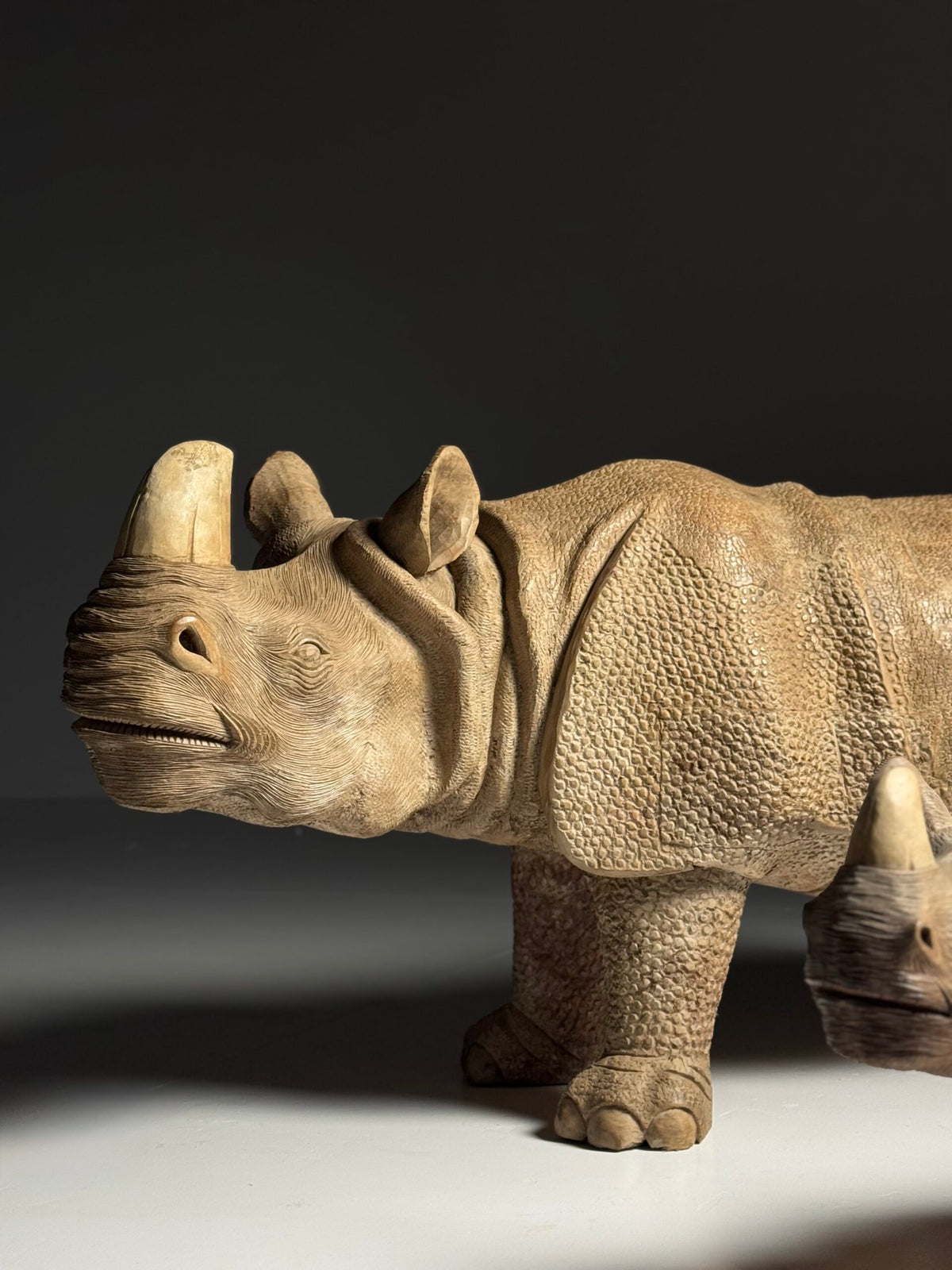 Hand Carved Asian Rhinoceros and Calf, South East Asia, c. 1960, photo 14