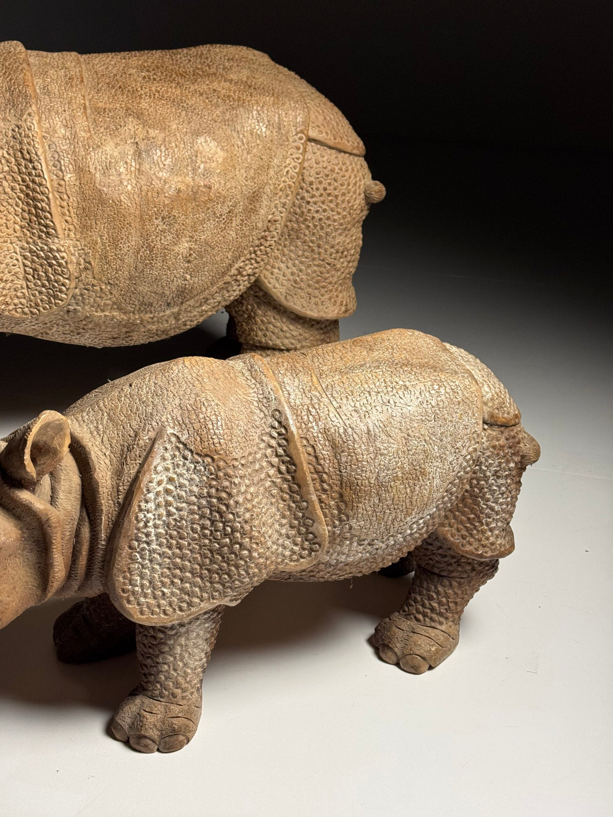 Hand Carved Asian Rhinoceros and Calf, South East Asia, c. 1960, photo 9