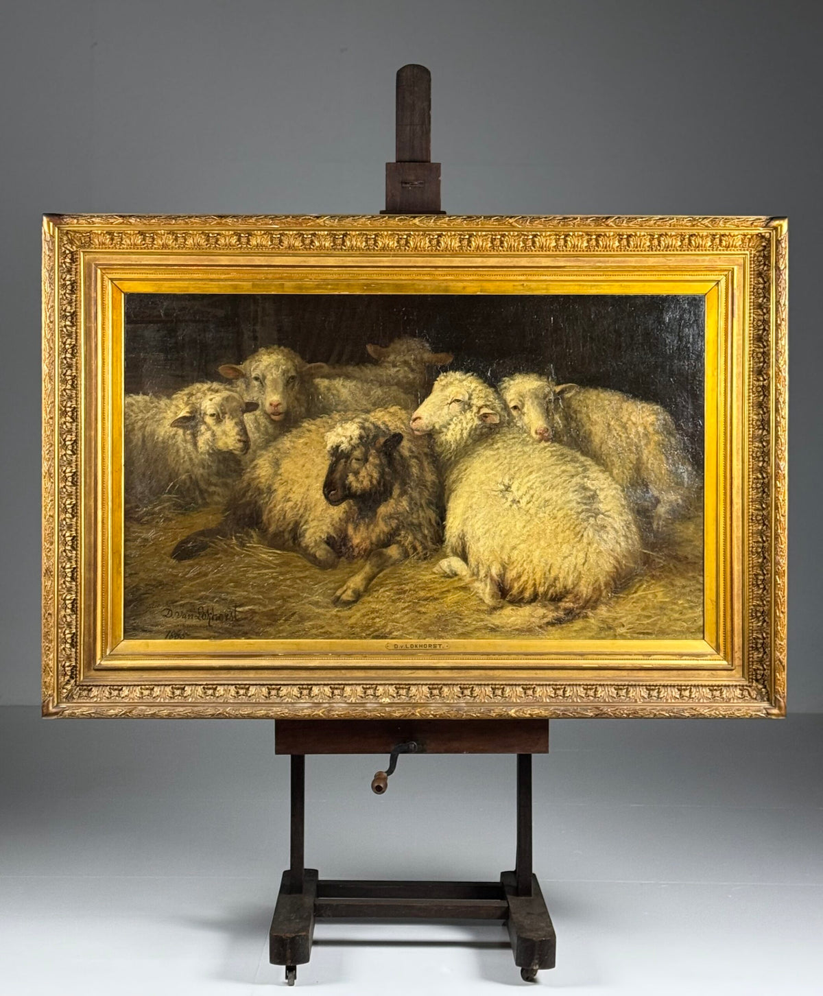 Sheep in the Stable, Oil Painting by Dirk Peter van Lokhorst, 1885, photo 16