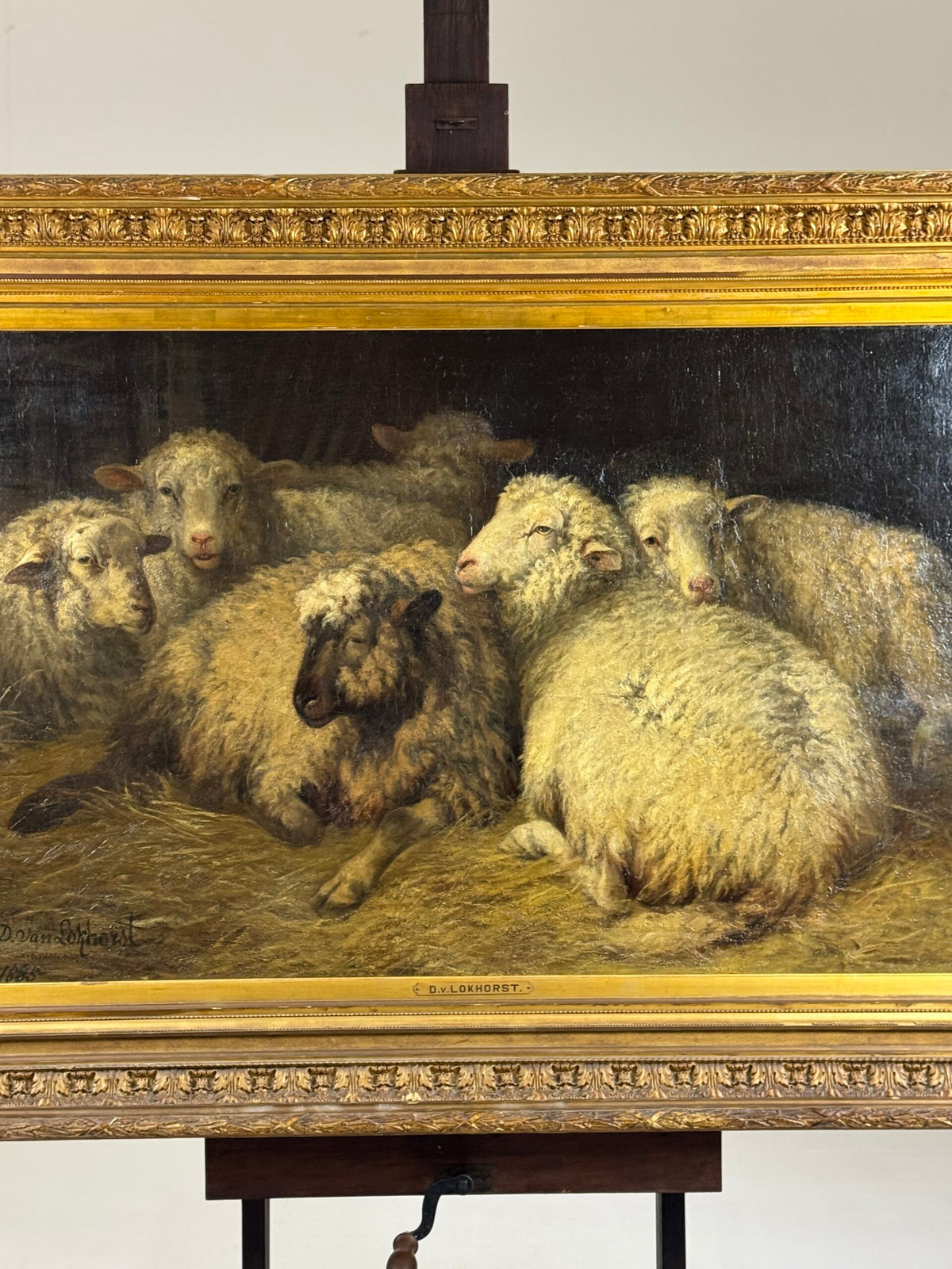 Sheep in the Stable, Oil Painting by Dirk Peter van Lokhorst, 1885, photo 14