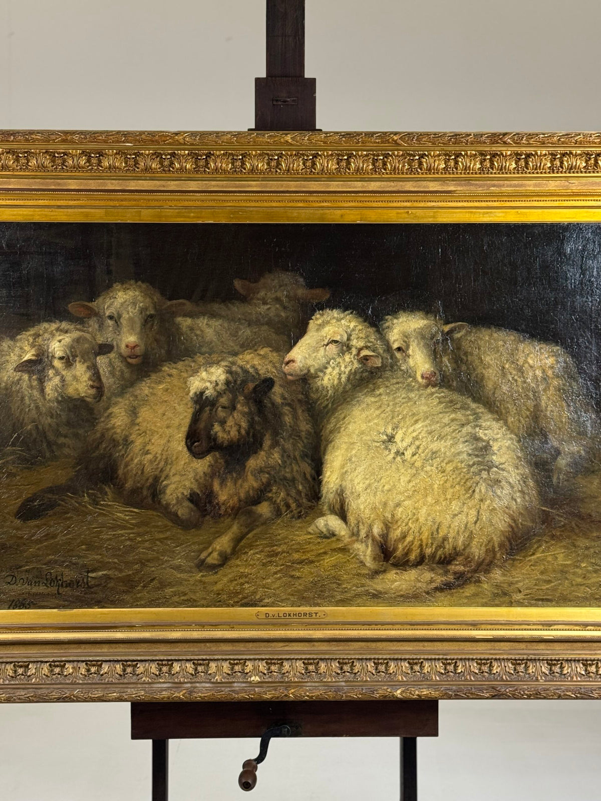 Sheep in the Stable, Oil Painting by Dirk Peter van Lokhorst, 1885, photo 13