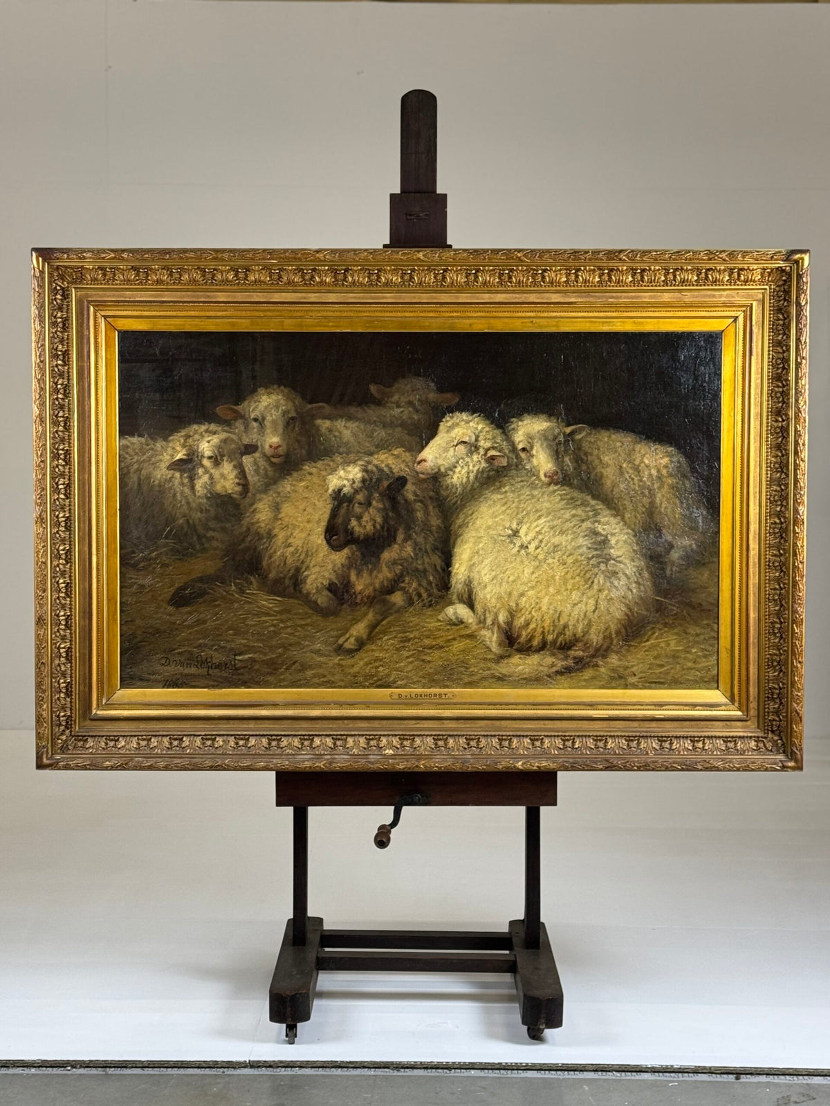 Sheep in the Stable, Oil Painting by Dirk Peter van Lokhorst, 1885, photo 12