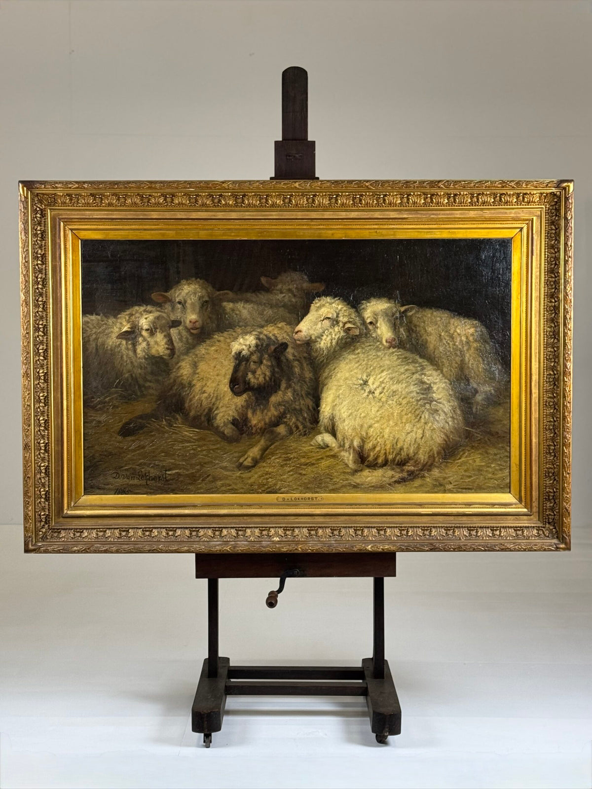 Sheep in the Stable, Oil Painting by Dirk Peter van Lokhorst, 1885, photo 11