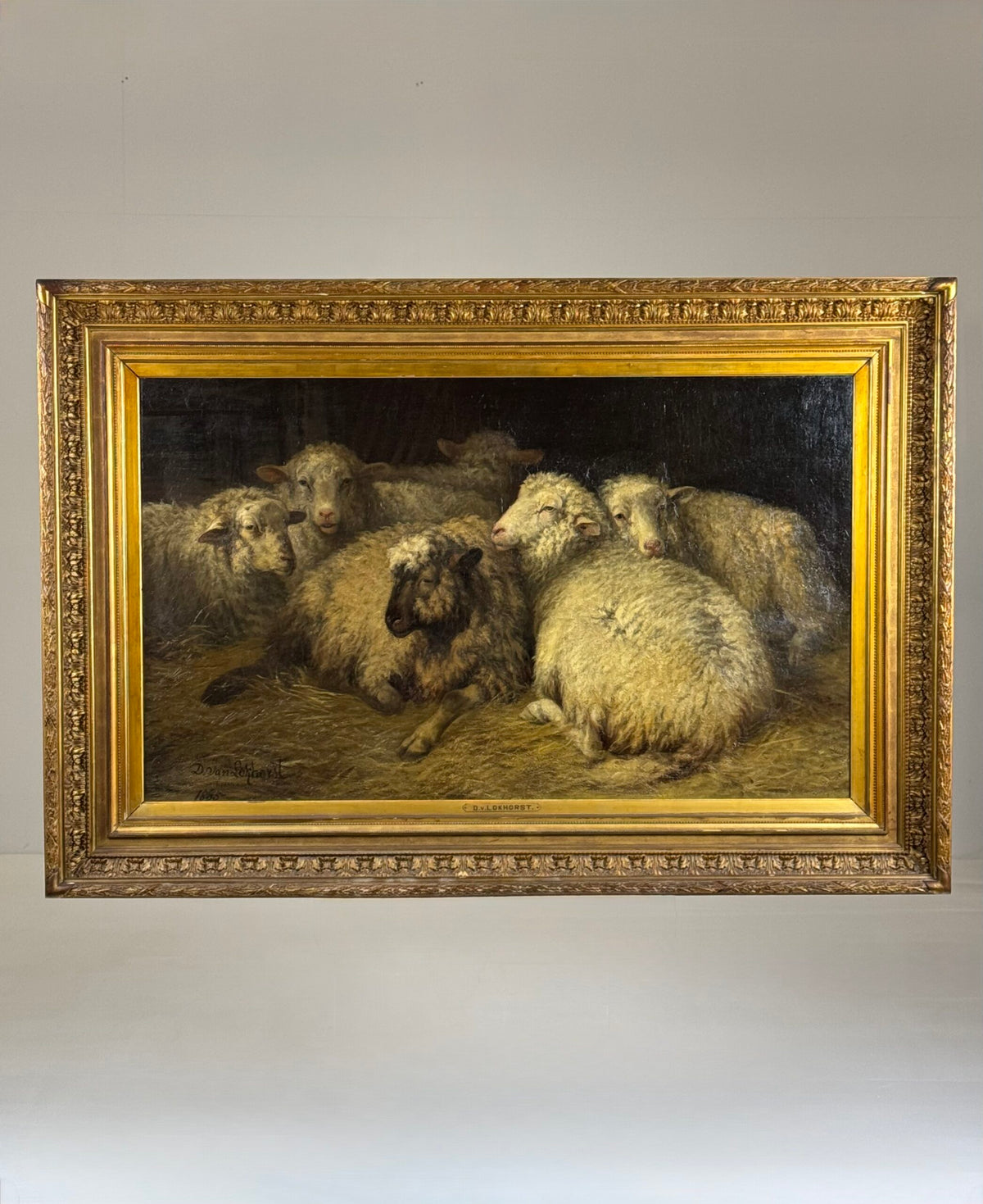 Sheep in the Stable, Oil Painting by Dirk Peter van Lokhorst, 1885, photo 10
