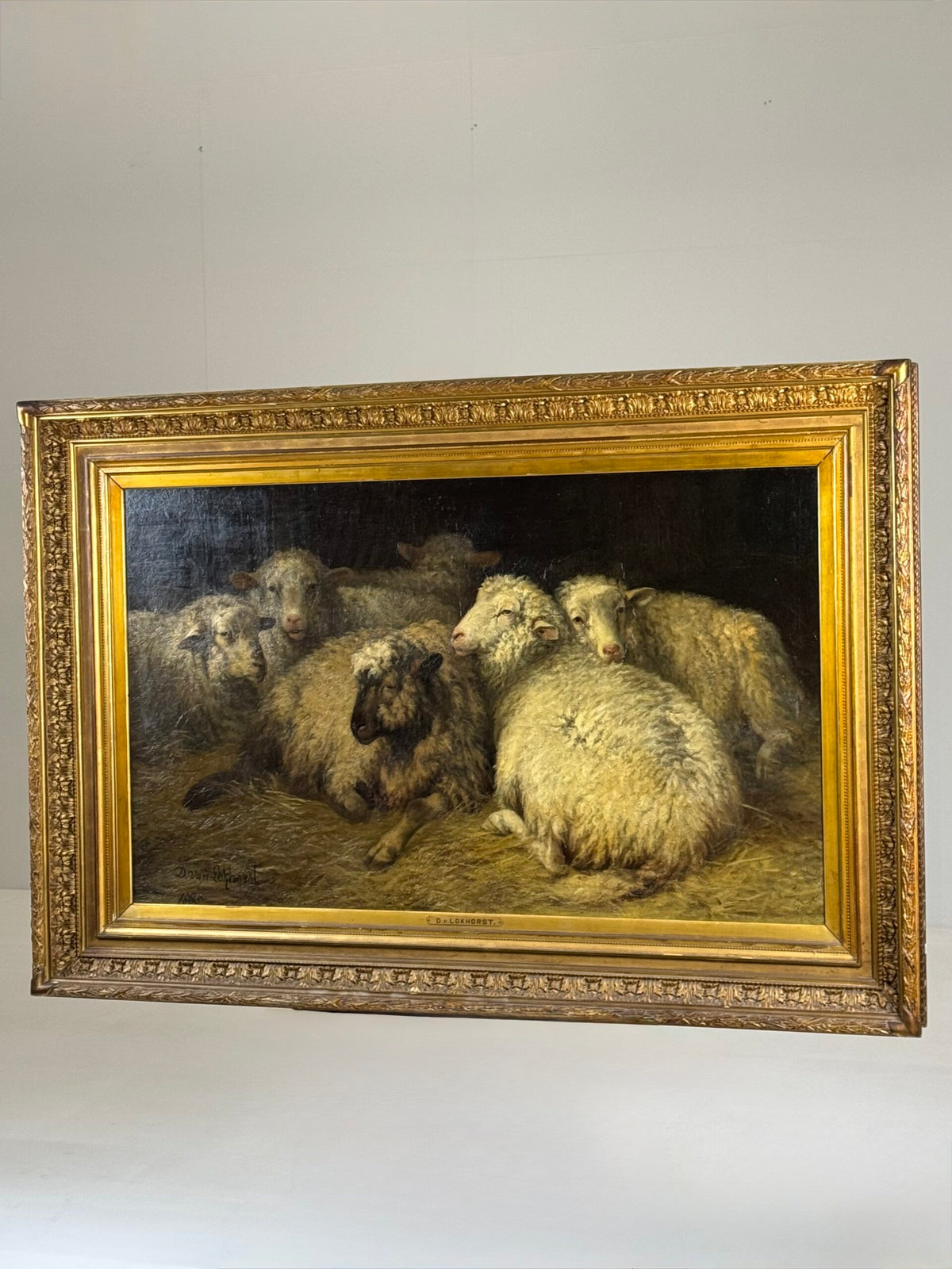Sheep in the Stable, Oil Painting by Dirk Peter van Lokhorst, 1885, photo 6
