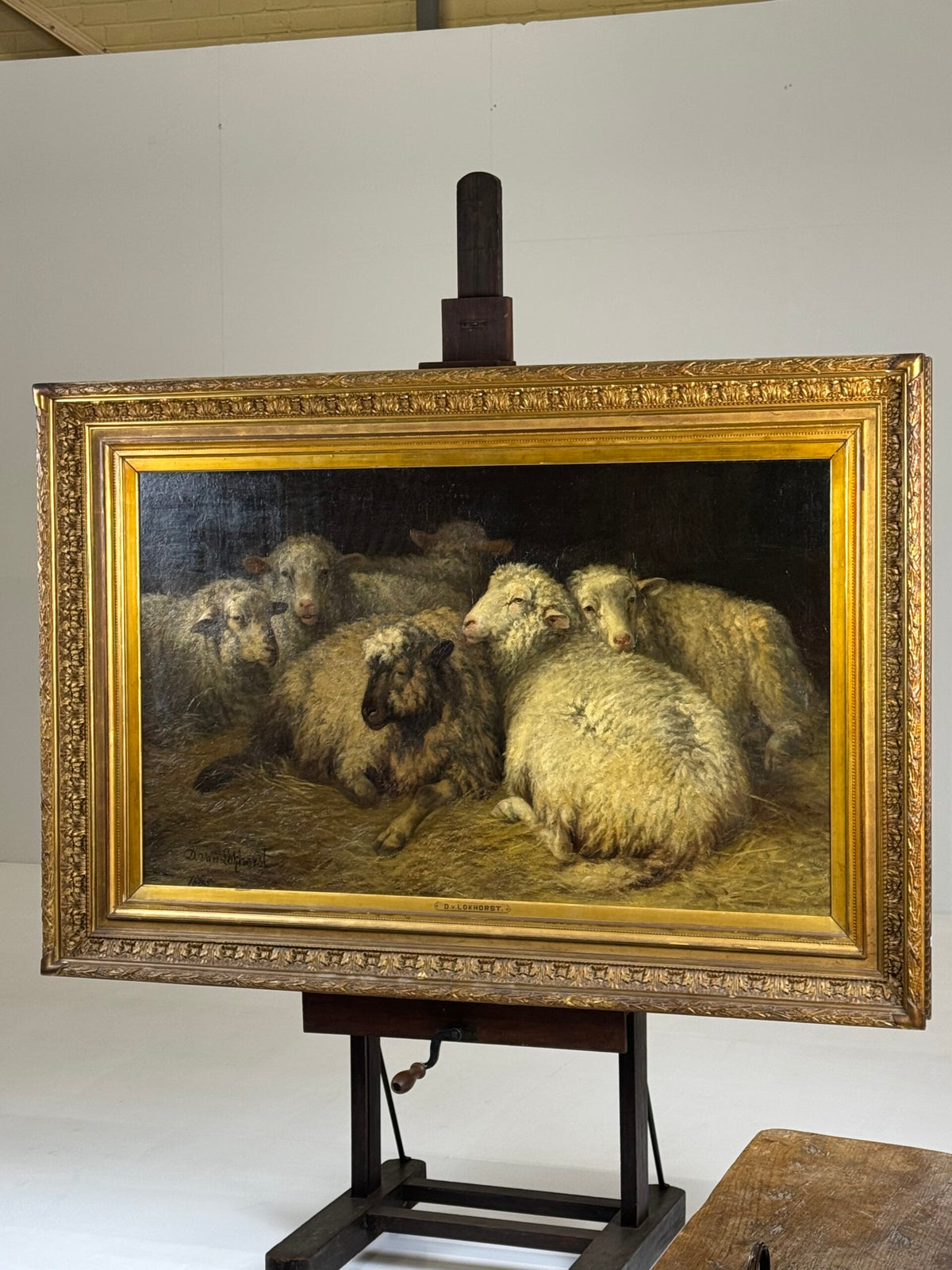 Sheep in the Stable, Oil Painting by Dirk Peter van Lokhorst, 1885, photo 5