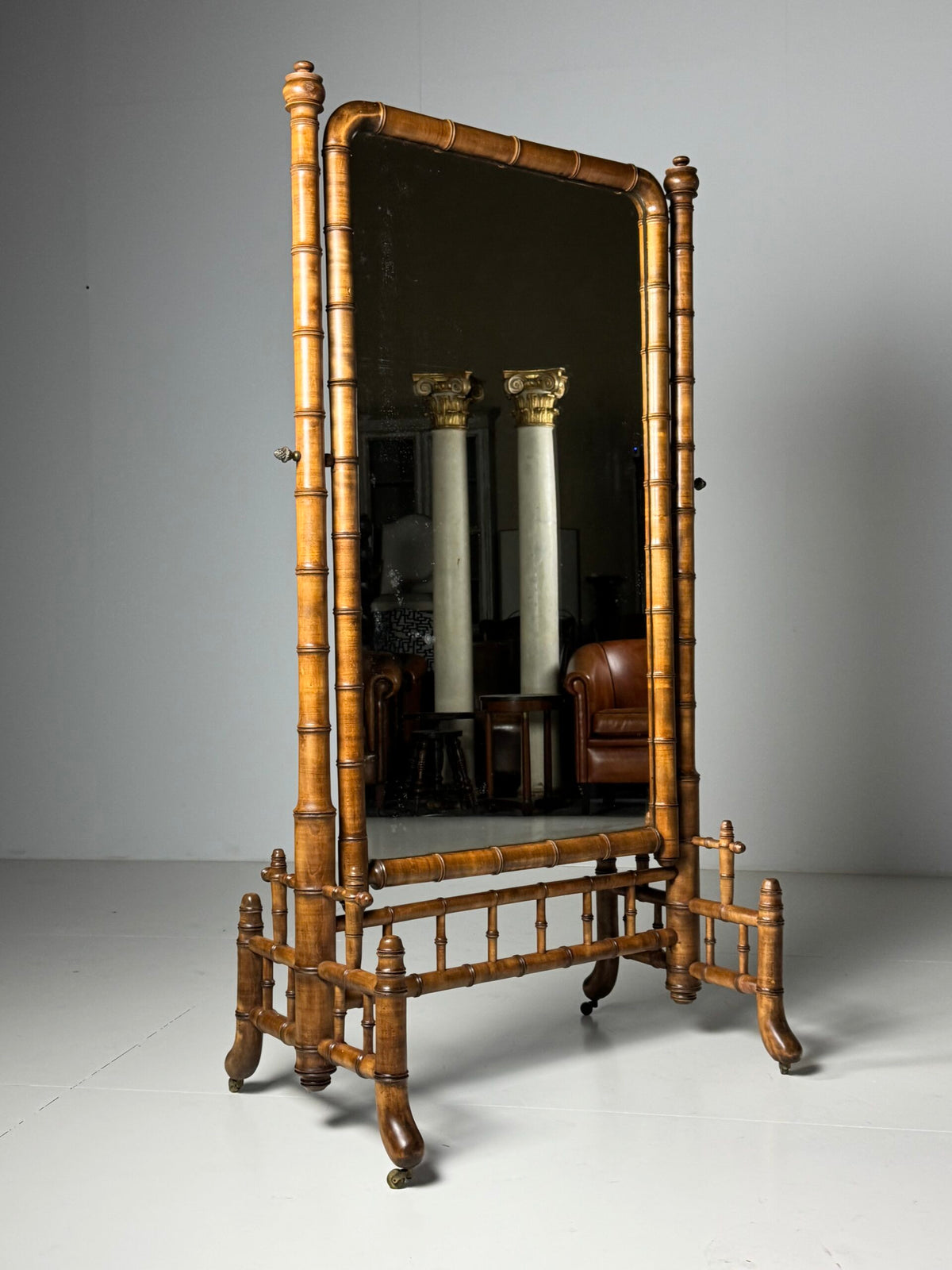 French Faux Bamboo Cheval Mirror, c. 1900, photo 17