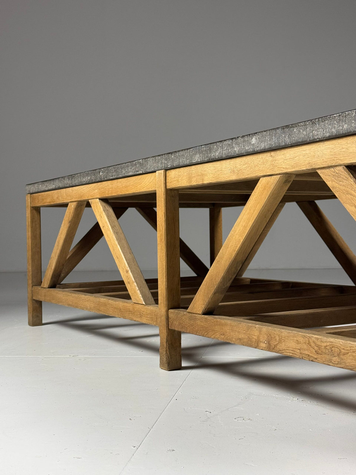 Rustic Coffee Table with Bluestone Top and Oak Base, Belgium, photo 20