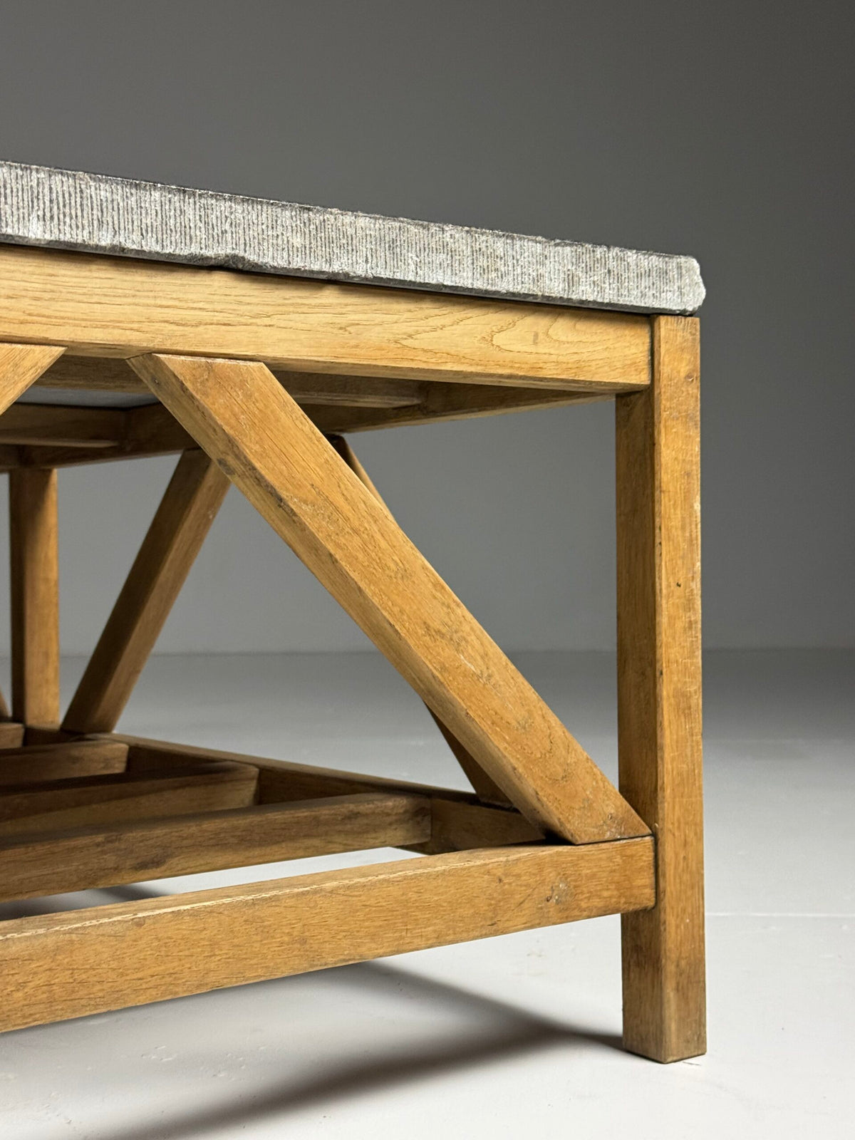 Rustic Coffee Table with Bluestone Top and Oak Base, Belgium, photo 17