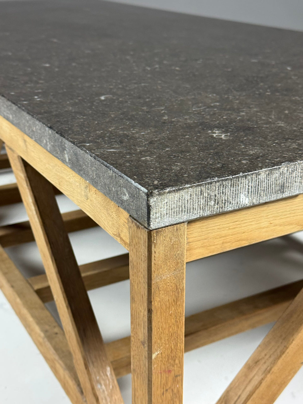 Rustic Coffee Table with Bluestone Top and Oak Base, Belgium, photo 15
