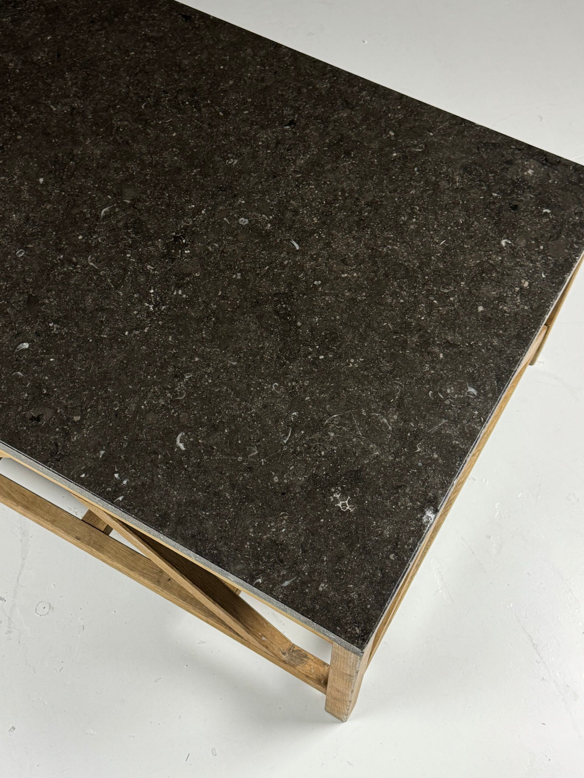 Rustic Coffee Table with Bluestone Top and Oak Base, Belgium, photo 11