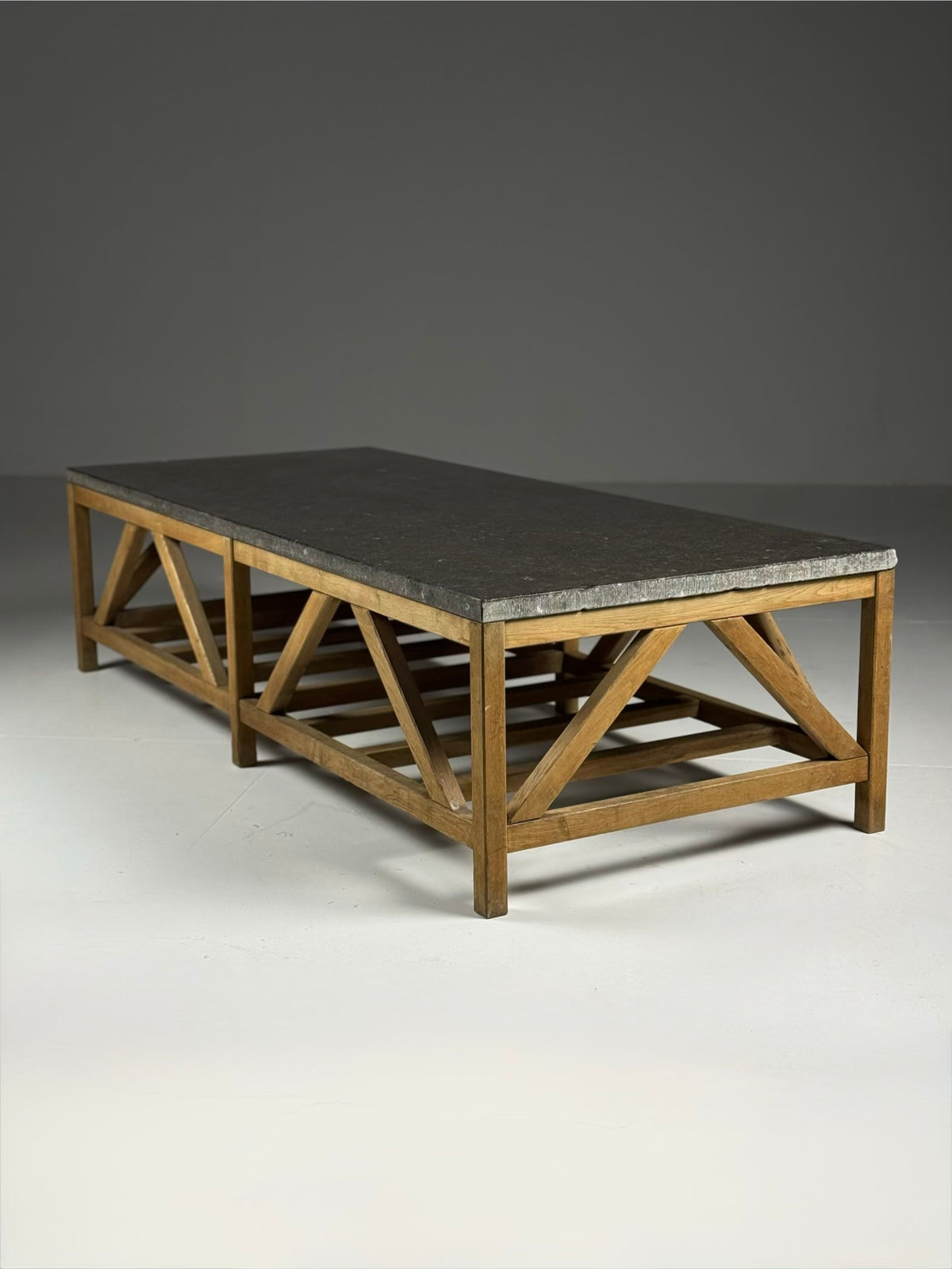 Rustic Coffee Table with Bluestone Top and Oak Base, Belgium, photo 9
