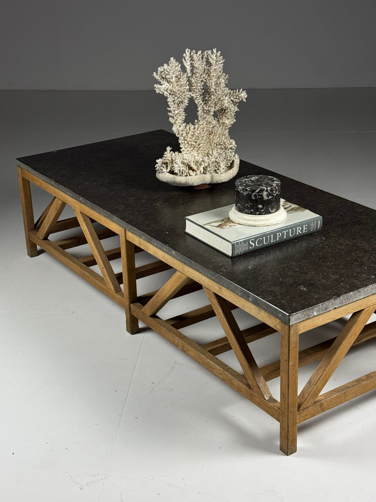 Rustic Coffee Table with Bluestone Top and Oak Base, Belgium, photo 8
