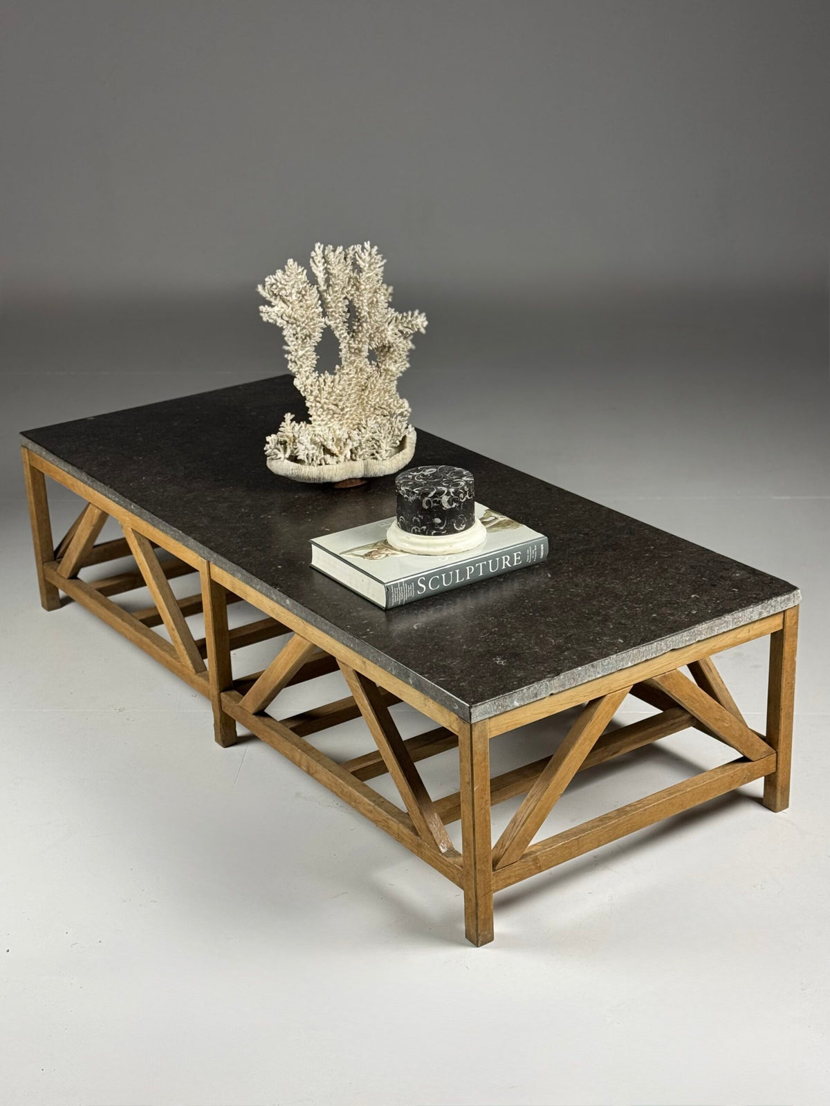 Rustic Coffee Table with Bluestone Top and Oak Base, Belgium, photo 7