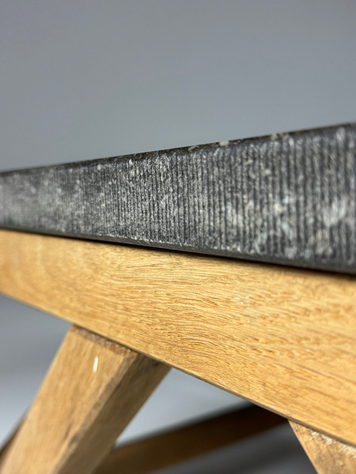 Rustic Coffee Table with Bluestone Top and Oak Base, Belgium, photo 5