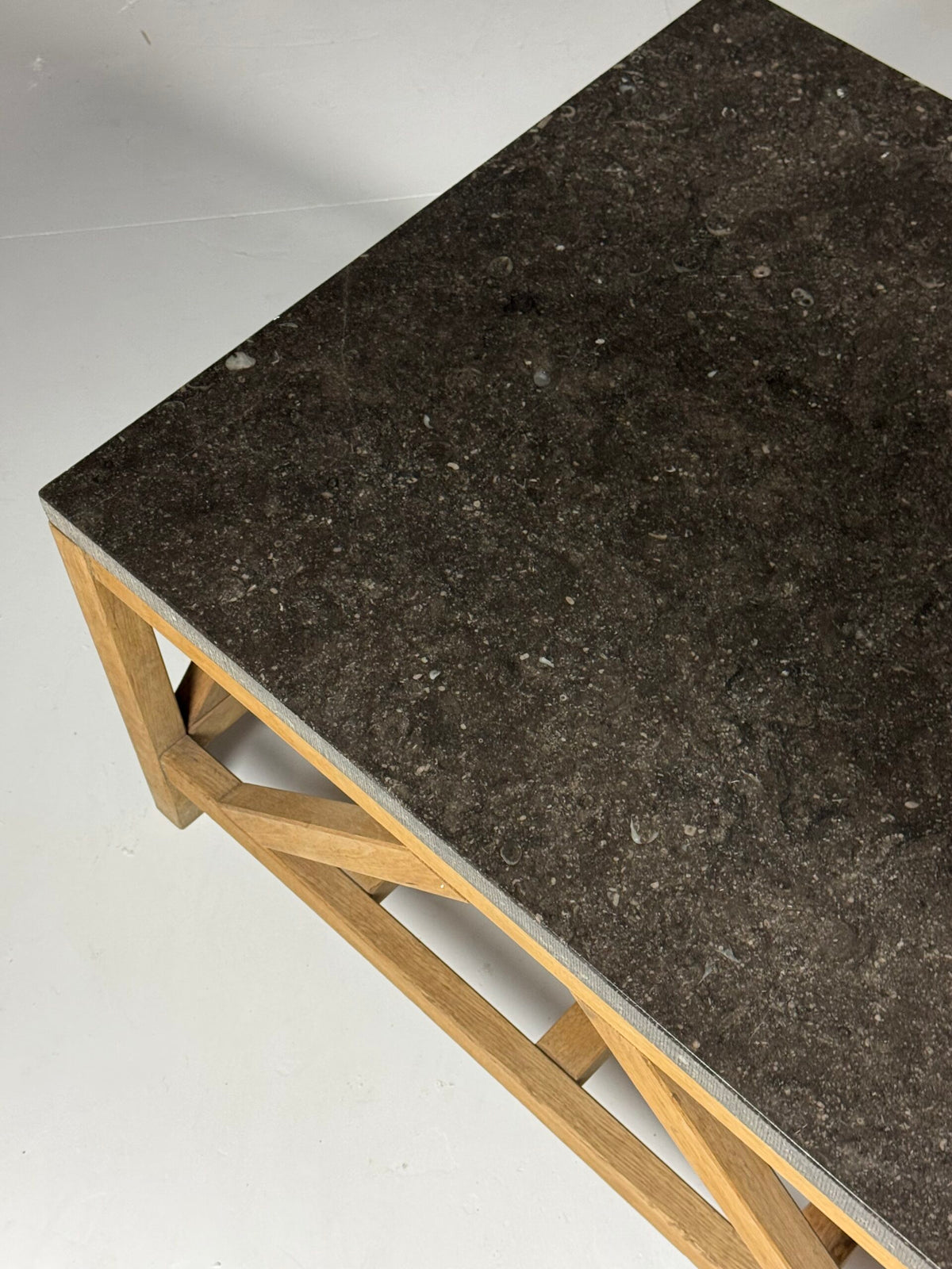 Rustic Coffee Table with Bluestone Top and Oak Base, Belgium, photo 4