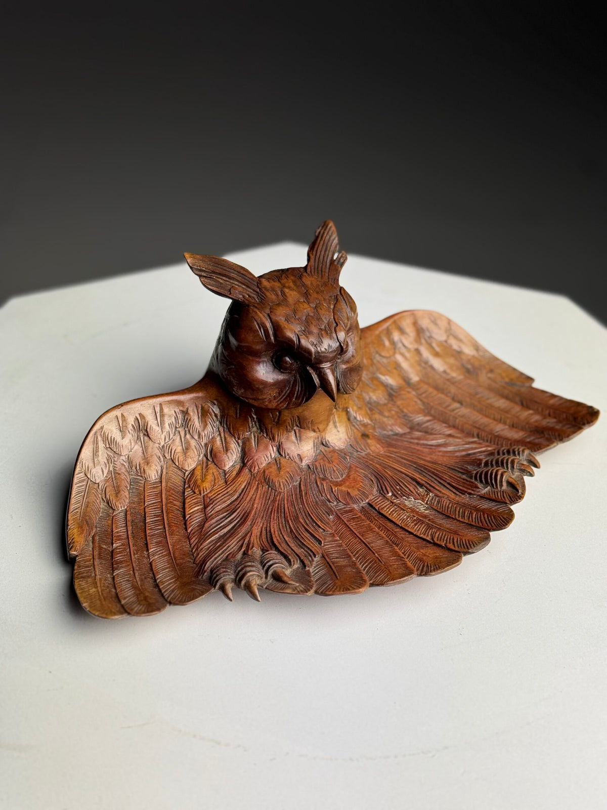 Black Forest Owl Inkwell, Carved Linden Wood, 1918, photo 24