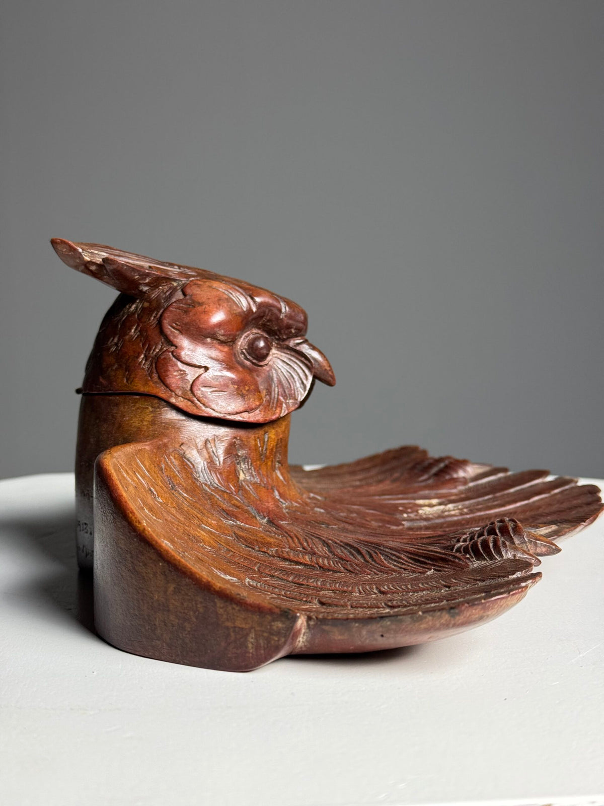 Black Forest Owl Inkwell, Carved Linden Wood, 1918, photo 11