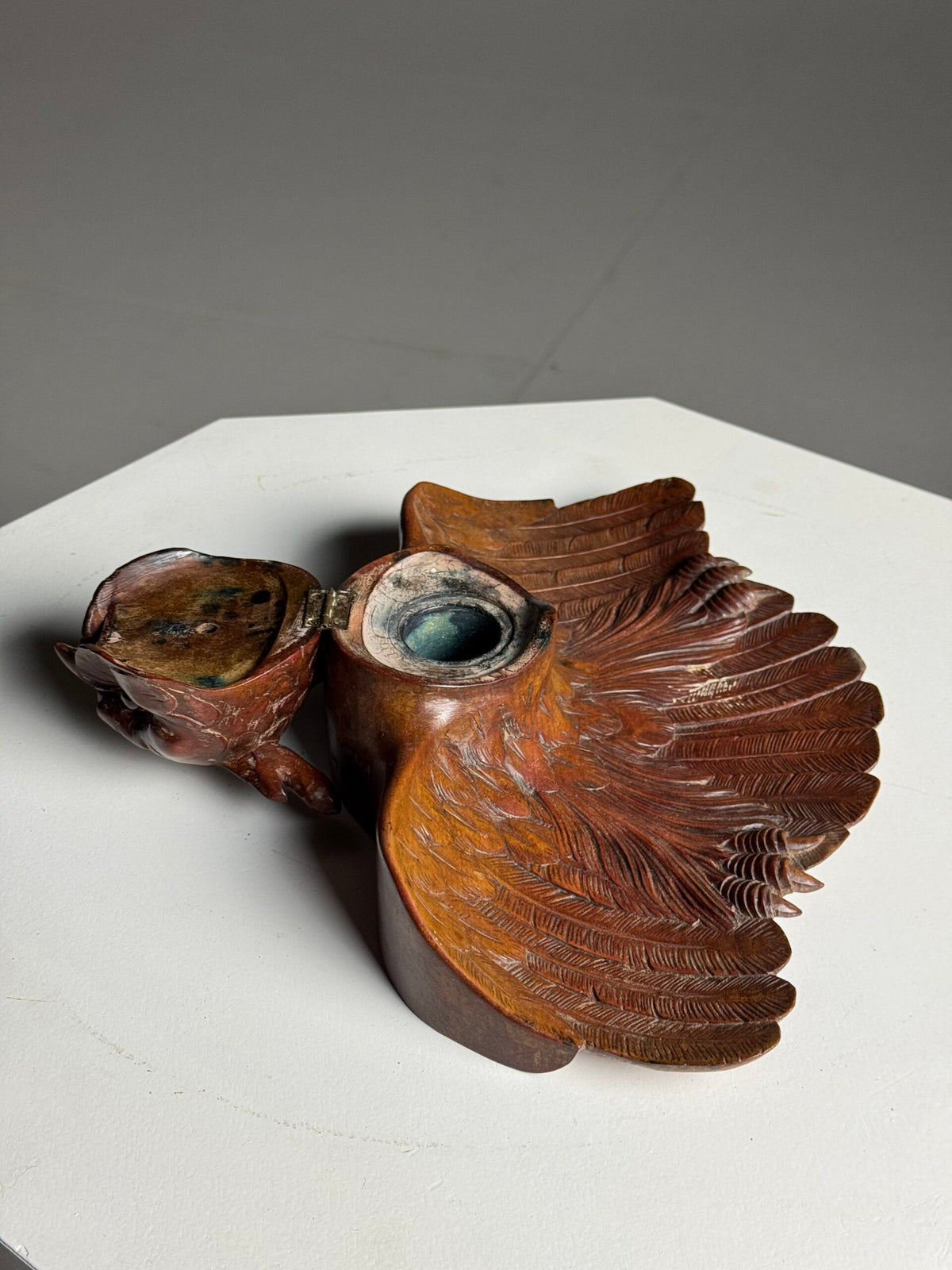 Black Forest Owl Inkwell, Carved Linden Wood, 1918, photo 9