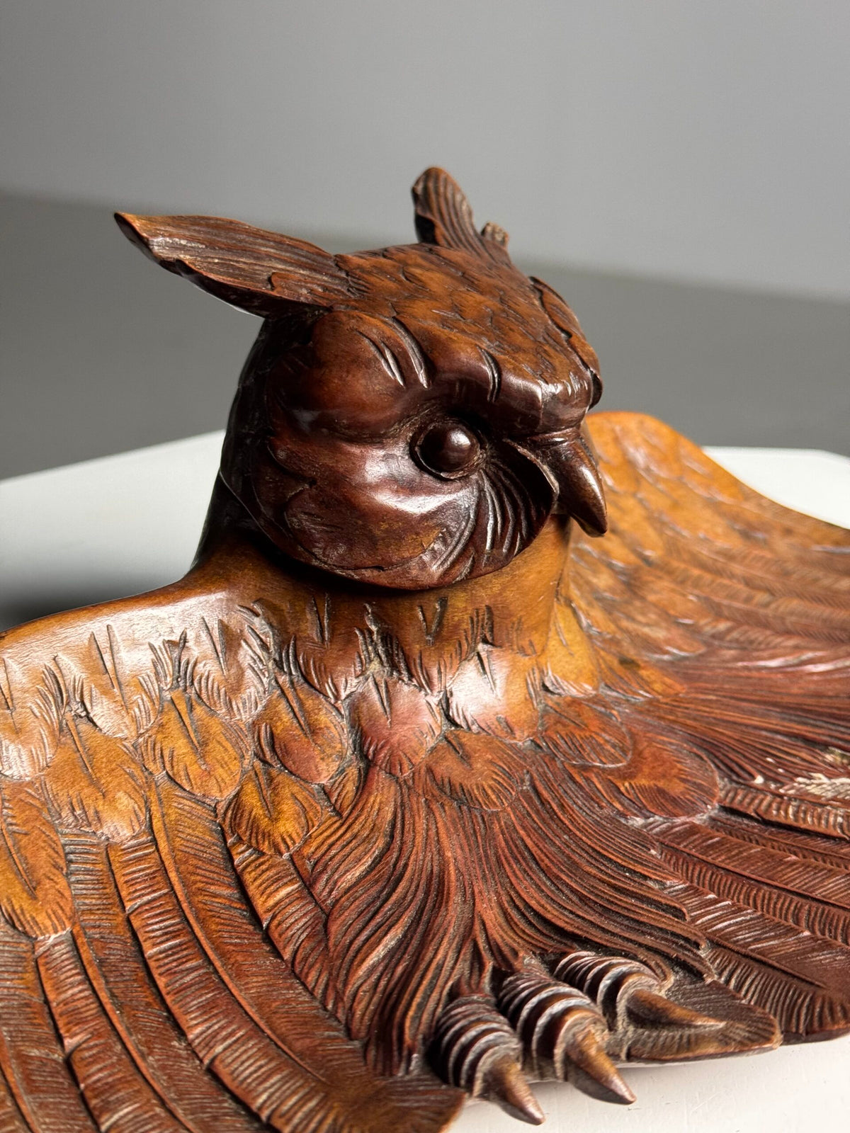 Black Forest Owl Inkwell, Carved Linden Wood, 1918, photo 7