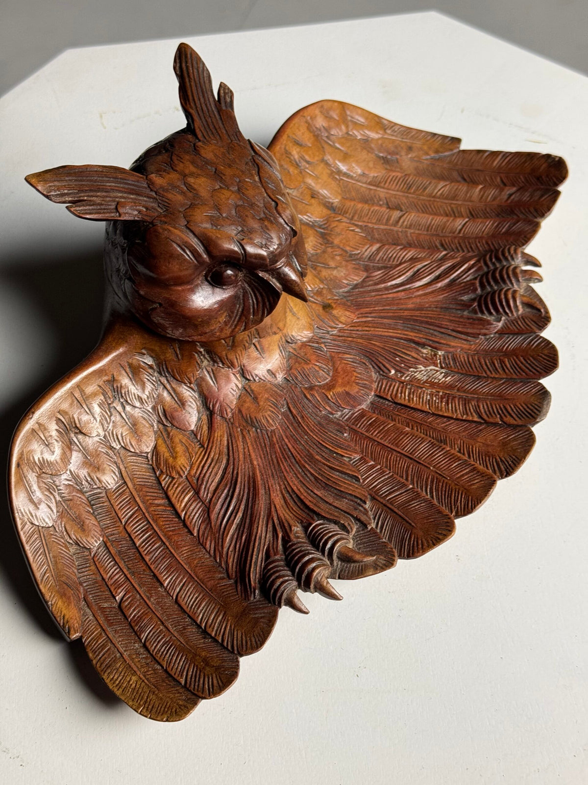 Black Forest Owl Inkwell, Carved Linden Wood, 1918, photo 5