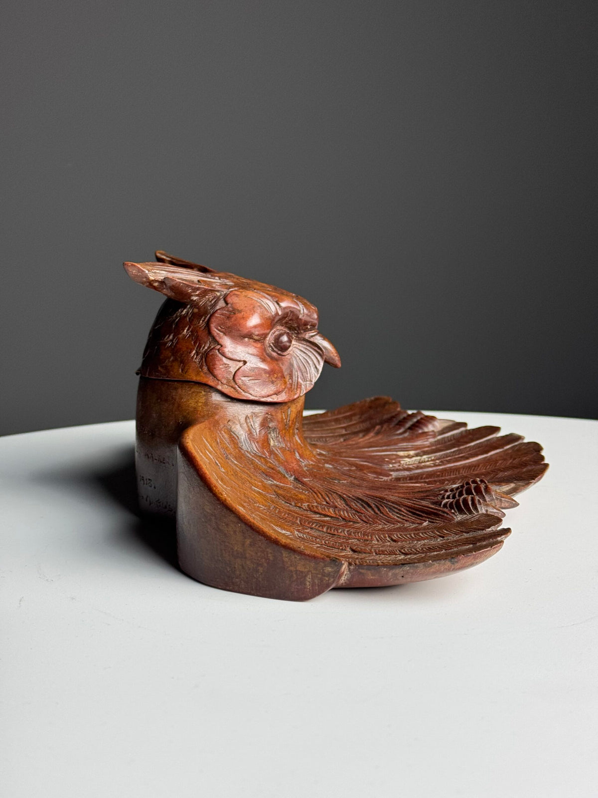 Black Forest Owl Inkwell, Carved Linden Wood, 1918, photo 2