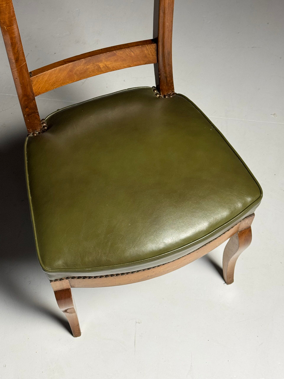 Set of Five French Dining Chairs with Green Leather Seats, photo 6