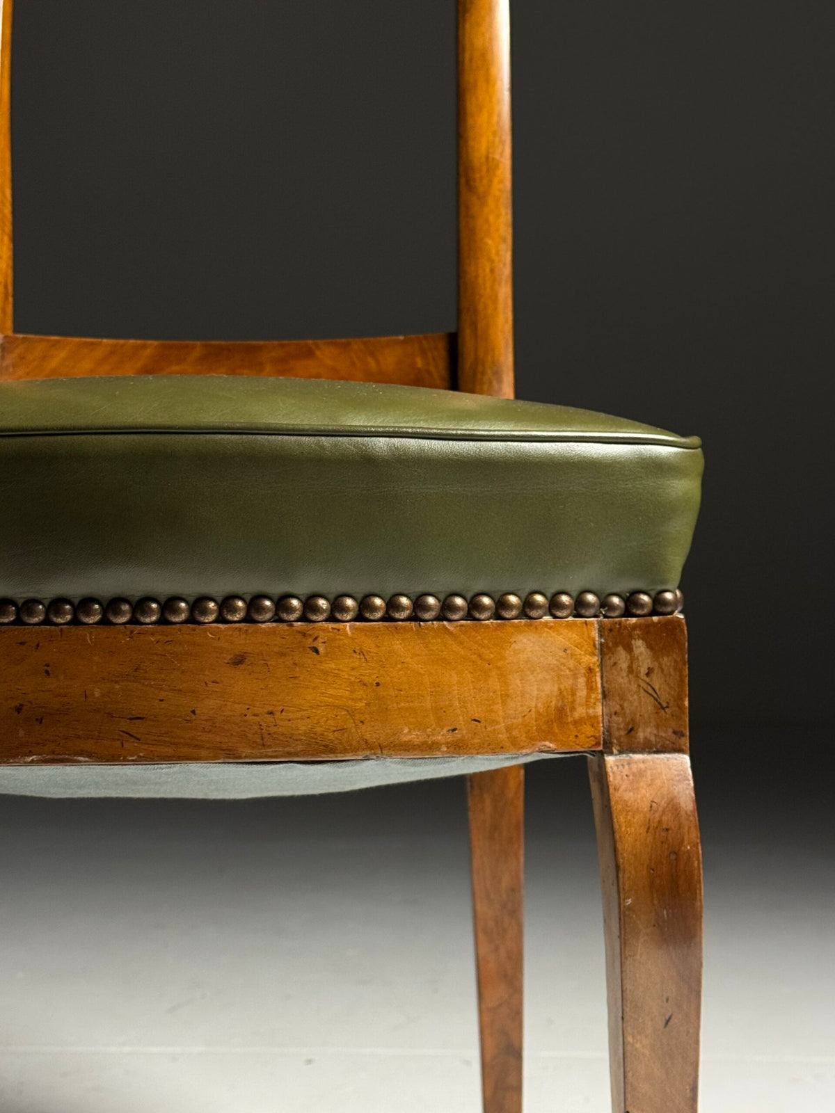Set of Five French Dining Chairs with Green Leather Seats, photo 5